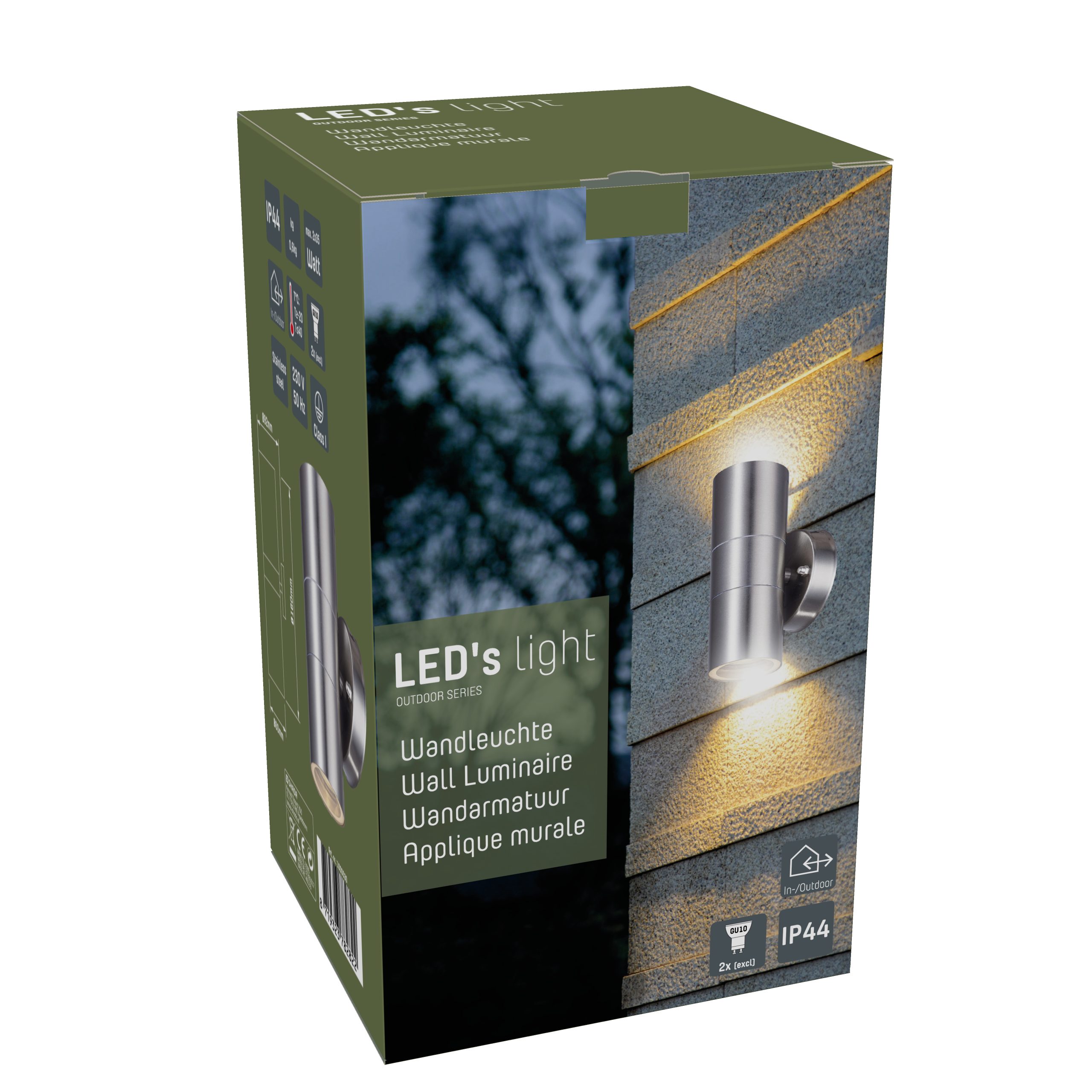 LED's für IP44 GU10 LED Außen-Wandleuchte light LED 1000530 Außen-Wandleuchte, Halogen bis LED, und Edelstahl 35W 2x