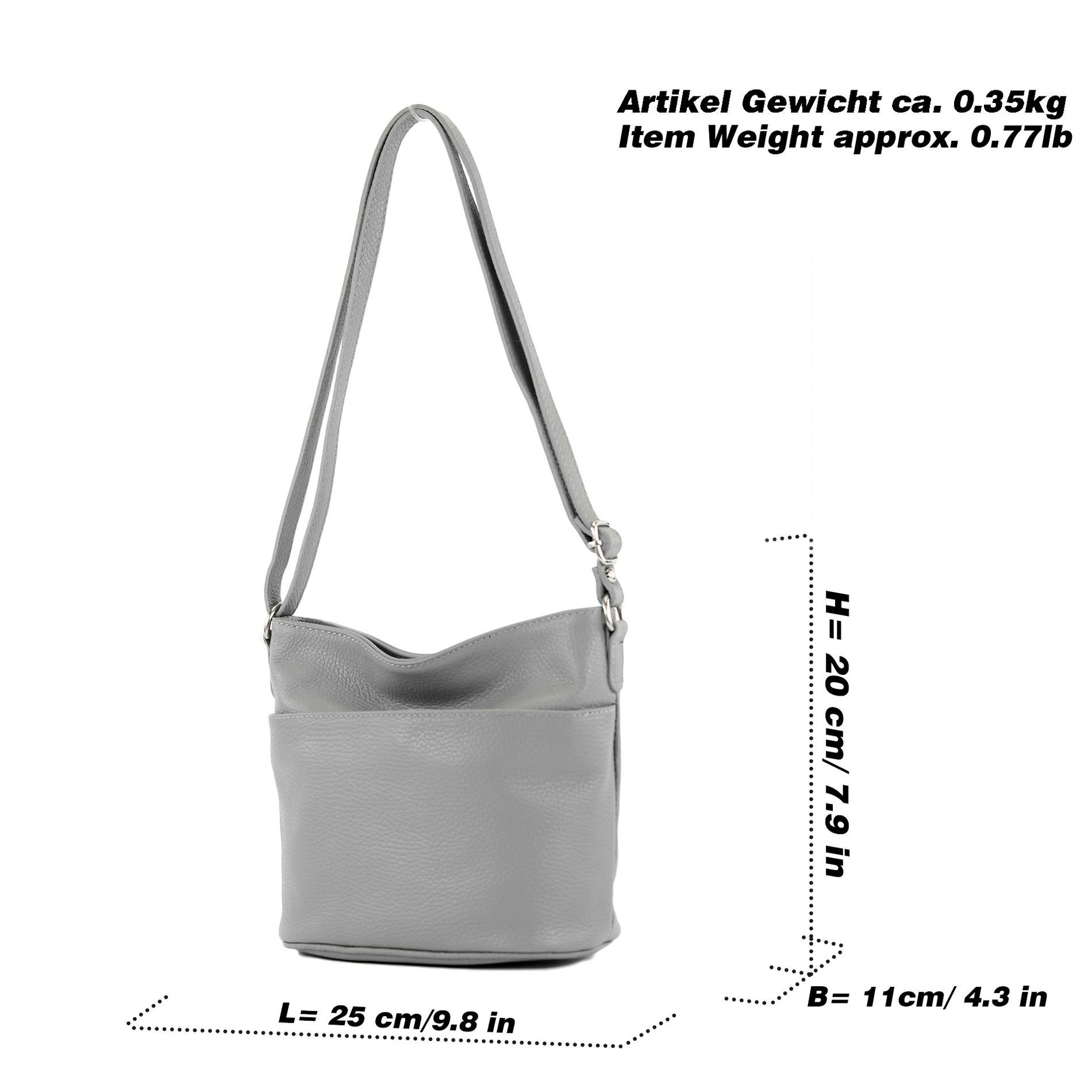 Damen Handtaschen modamoda de Schultertasche T198, Echtleder Handmade in Italy