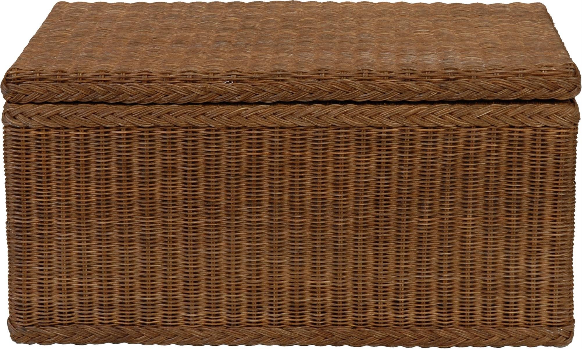 Krines Home Truhe Wäschetruhe mit Deckel Natur Rattan Truhe Aufbewahrung Rattantruhe (Wäschebox), mit herausnehmbarem Stoffinlett Truhenbank 80x40x40cm