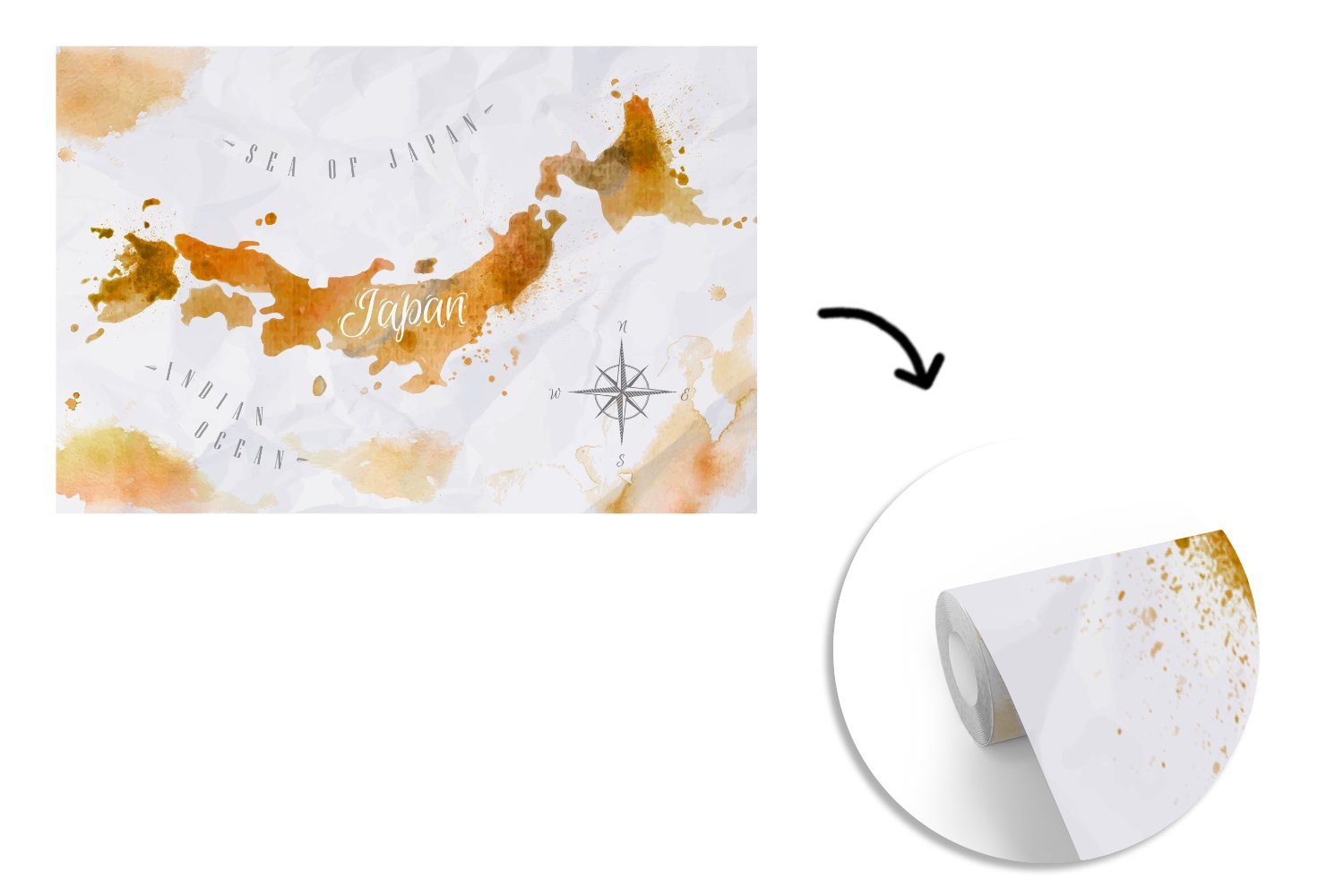 Karte St), Wallpaper Matt, Kinderzimmer, Wohnzimmer, Japan, Schlafzimmer, Vinyl Aquarell bedruckt, Tapete - für (6 Fototapete - MuchoWow