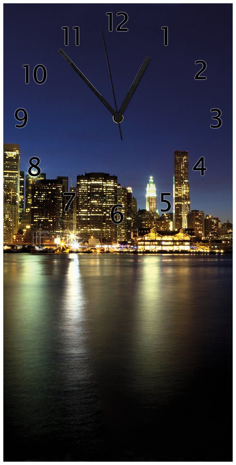 Wallario Wanduhr New York Skyline - Brooklyn Bridge und Manhattan am Abend (Uhr aus Acryl) | Wanduhren