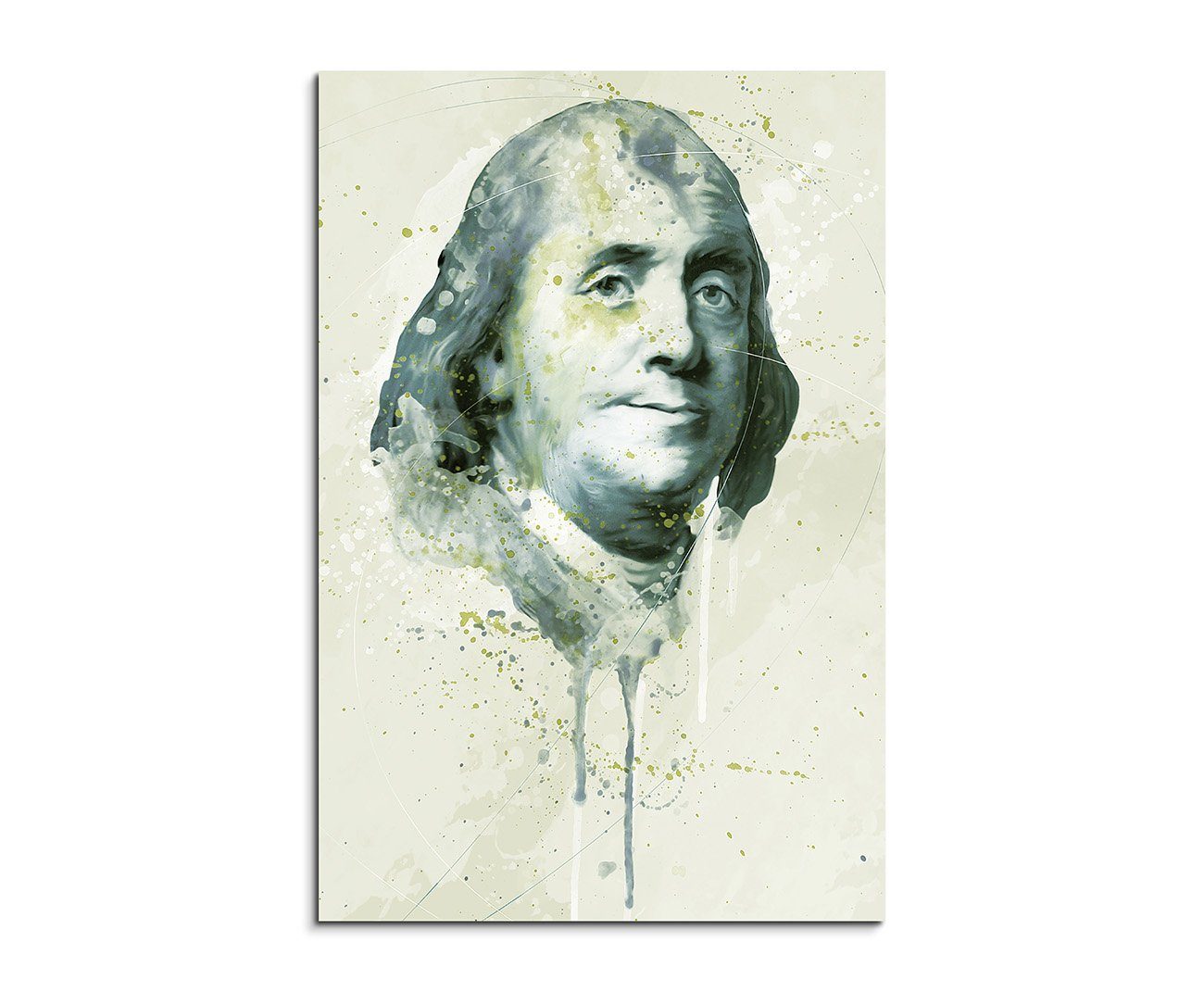Sinus Art Leinwandbild Benjamin Franklin Aqua 90x60cm Wandbild Aquarell Art