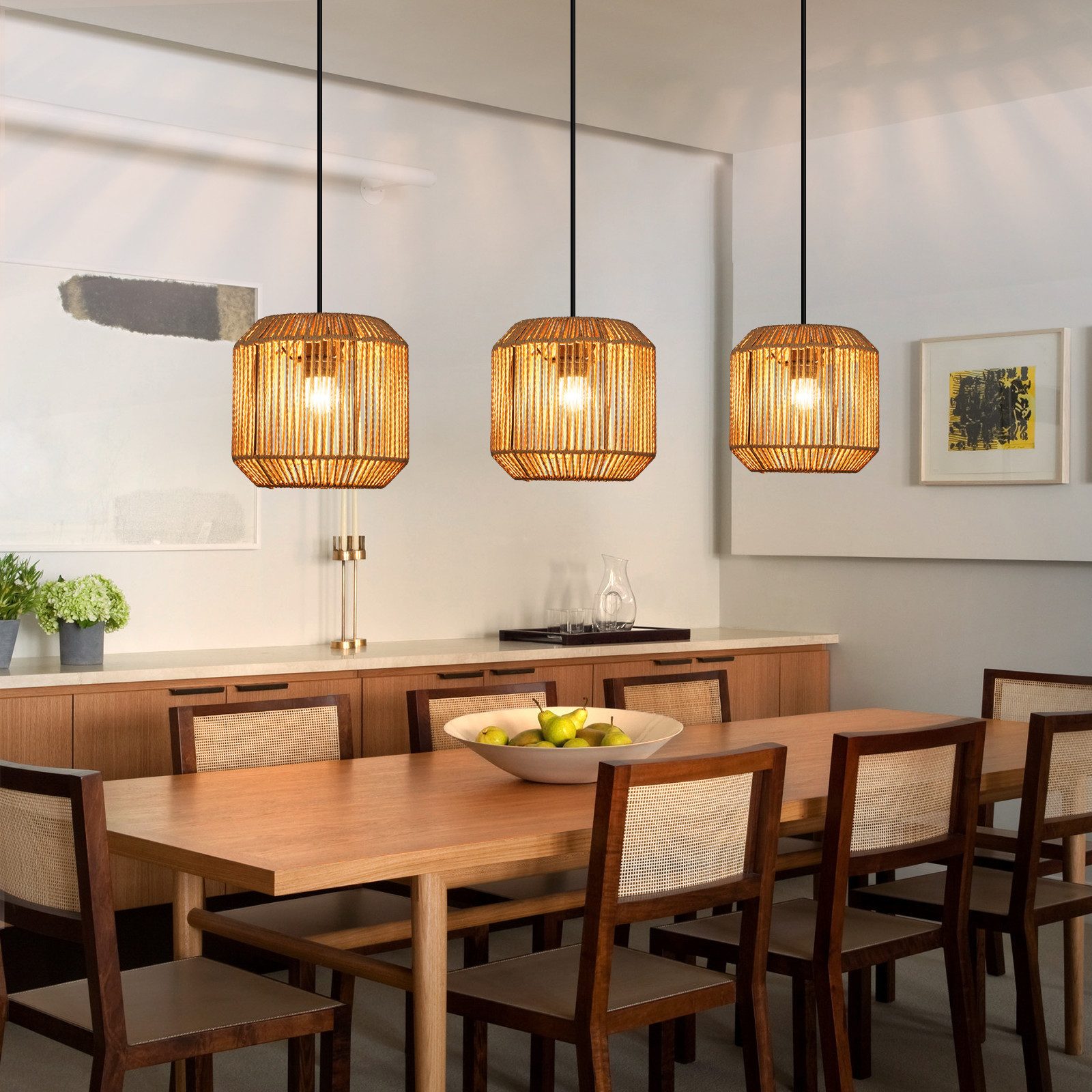 Nettlife Pendelleuchte Rattan 3 flammig Höhenverstellbar Boho E27 Hängeleuc günstig online kaufen