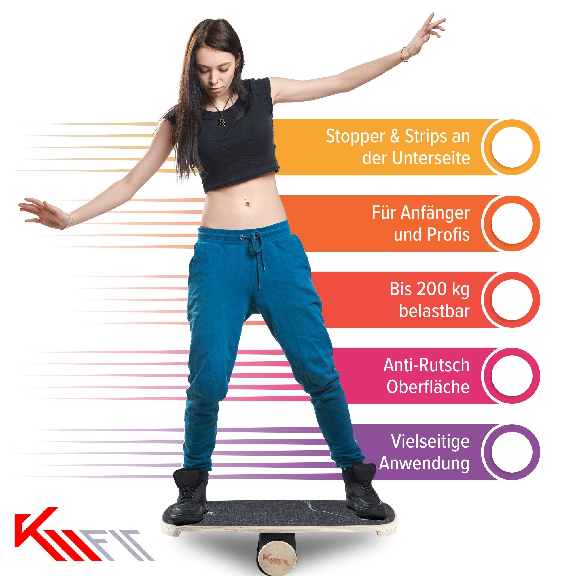 kg, 200 Indoor rutschfester & Belastbarkeit: Max. Fit KM Balanceboard inklusive Kraft- Oberfläche - Gleichgewichtstrainer
