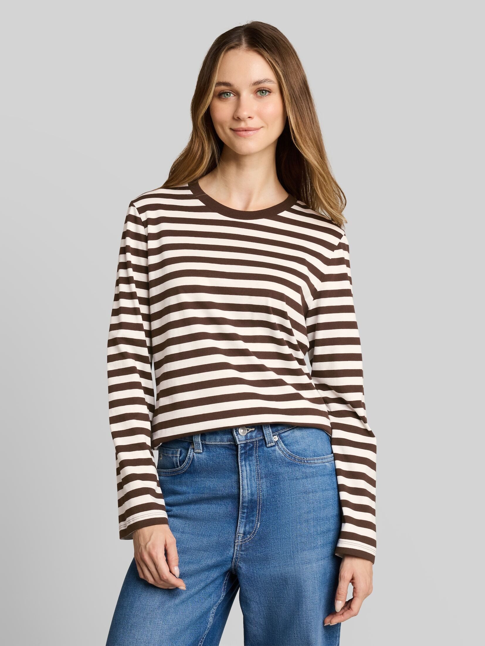 TOM TAILOR Denim Langarmshirt T-Shirt (im Einserpack) Loose Fit Langarmshirt mit Streifenmuster