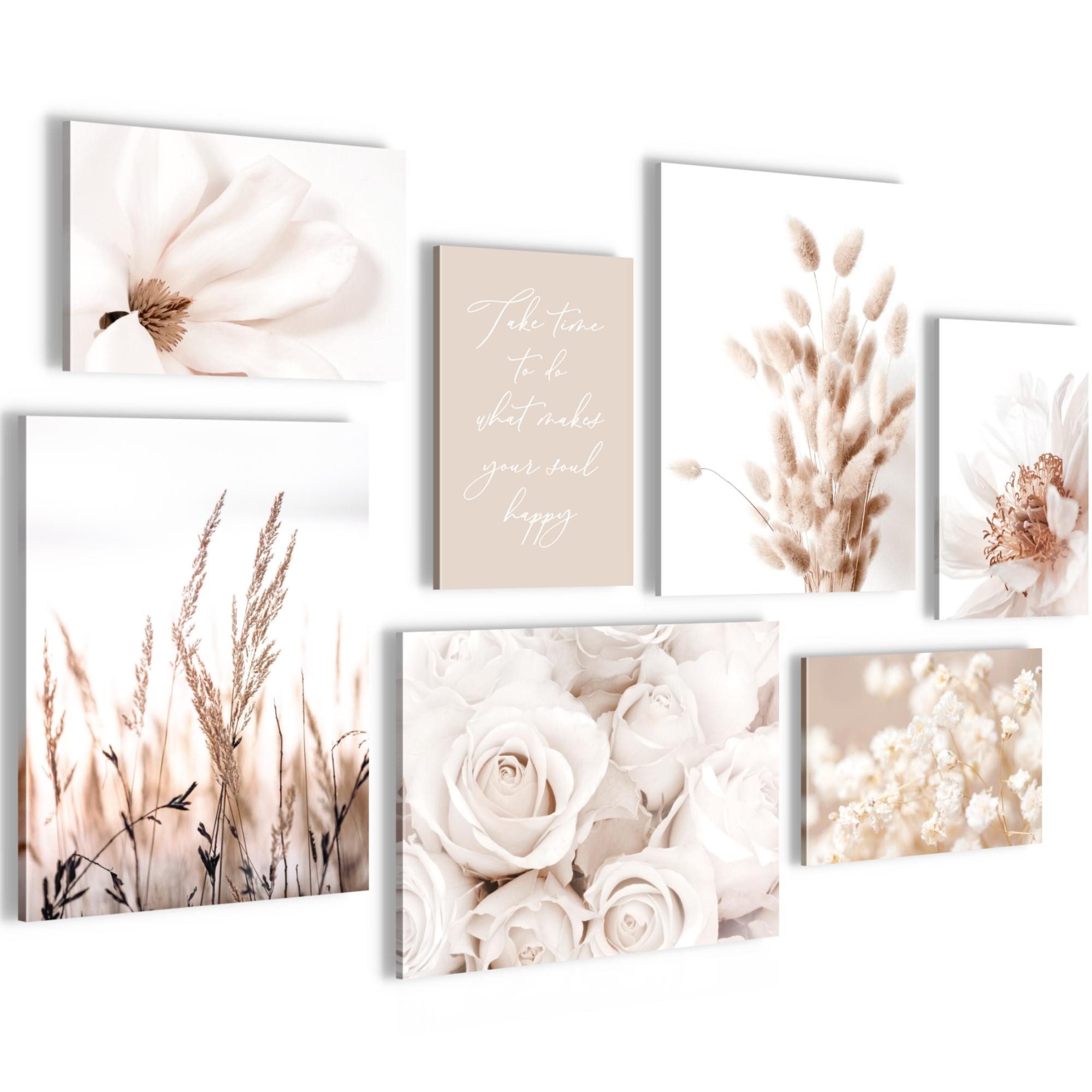 Novart Wandbild Boho Natur Blumen Beige KOMPLETT AUFHÄNGFERTIG Deko, Boho