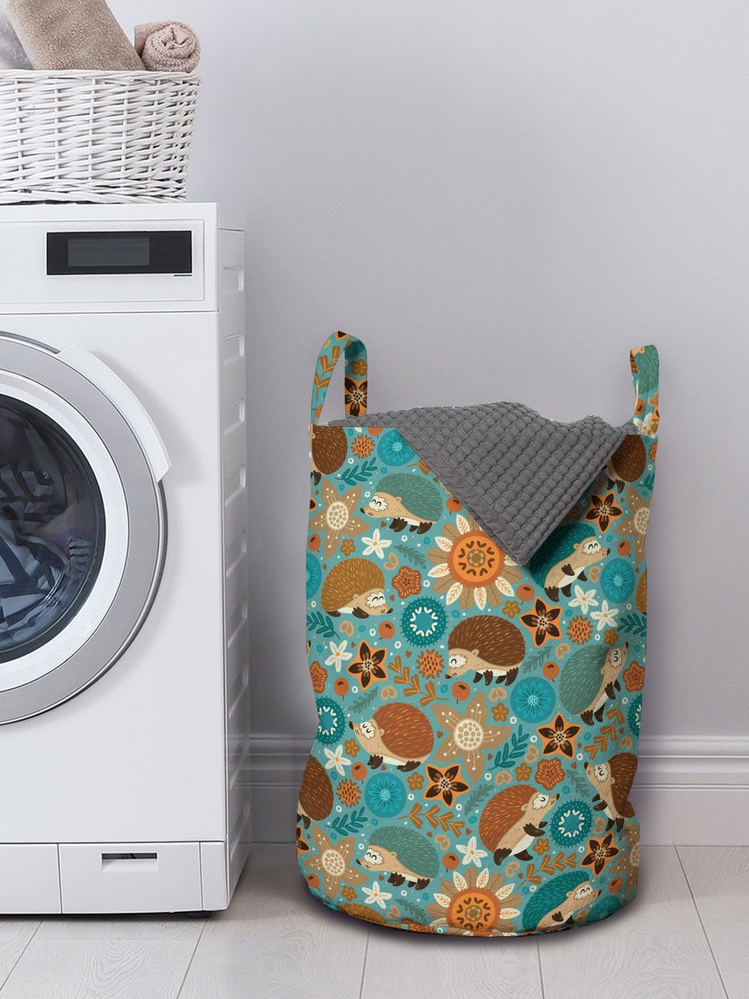 Griffen Blumenthema Abakuhaus für mit mit Wäschesäckchen Kordelzugverschluss Waschsalons, Wäschekorb Hedgehogs Karikatur