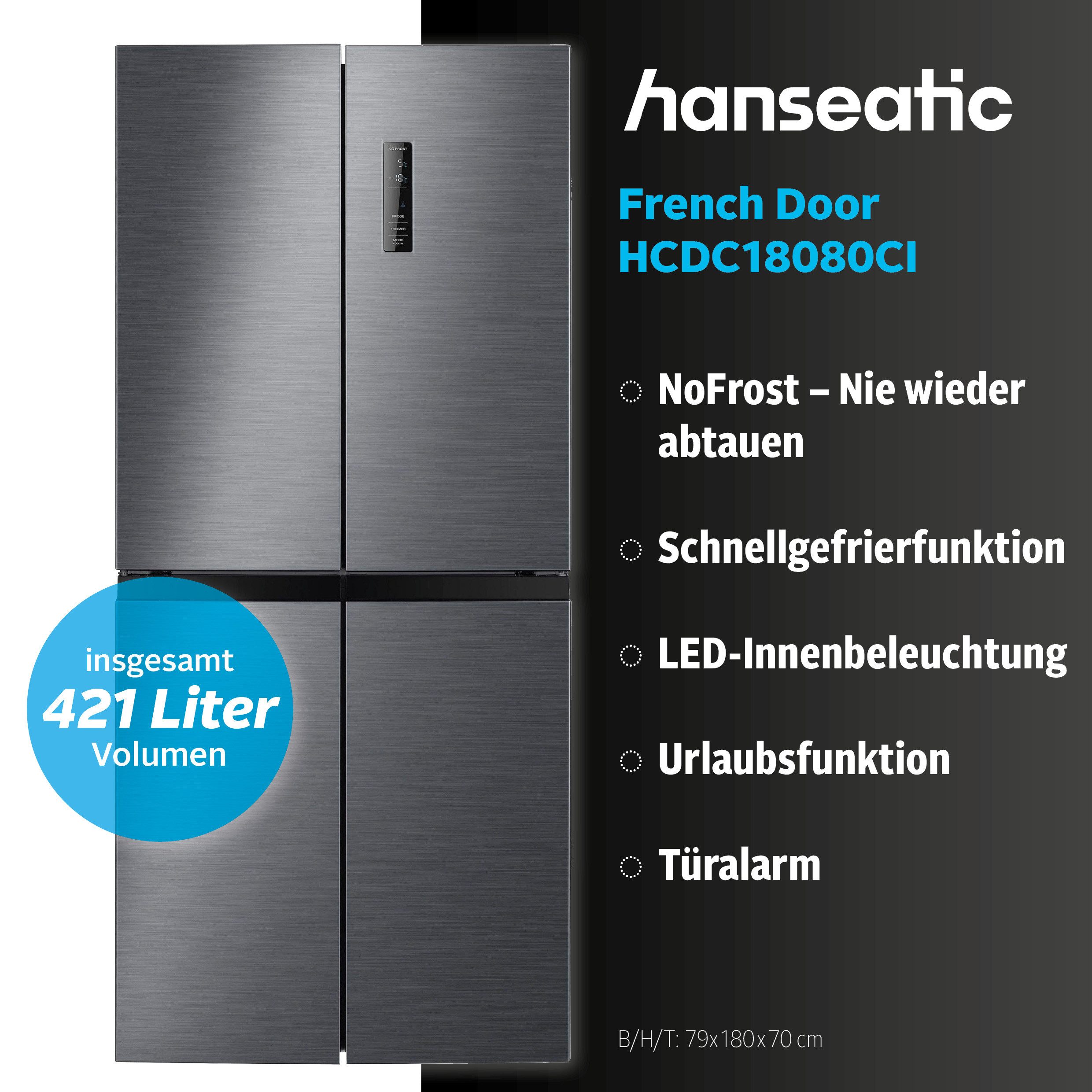 Hanseatic Multi Door HCDC18080CI, 180 cm hoch, 79 cm breit, inkl. 3 Jahre Herstellergarantie