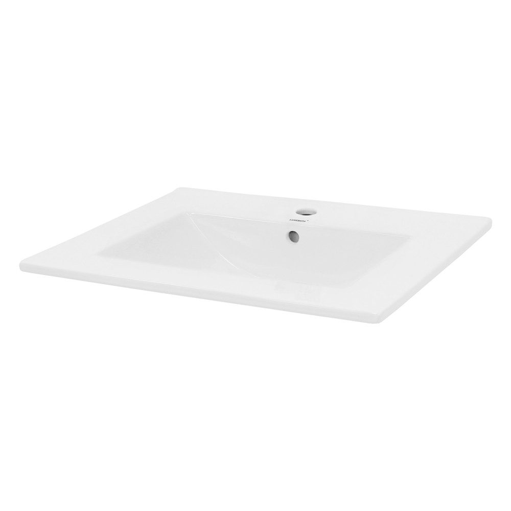 LuxeBath Waschbecken Aufsatzwaschbecken aus Keramik Handwaschbecken Wasserfall Waschtisch, Waschschale Eckig 610x465x175 mm Weiß Spülbecken Aufsatzwaschtisch