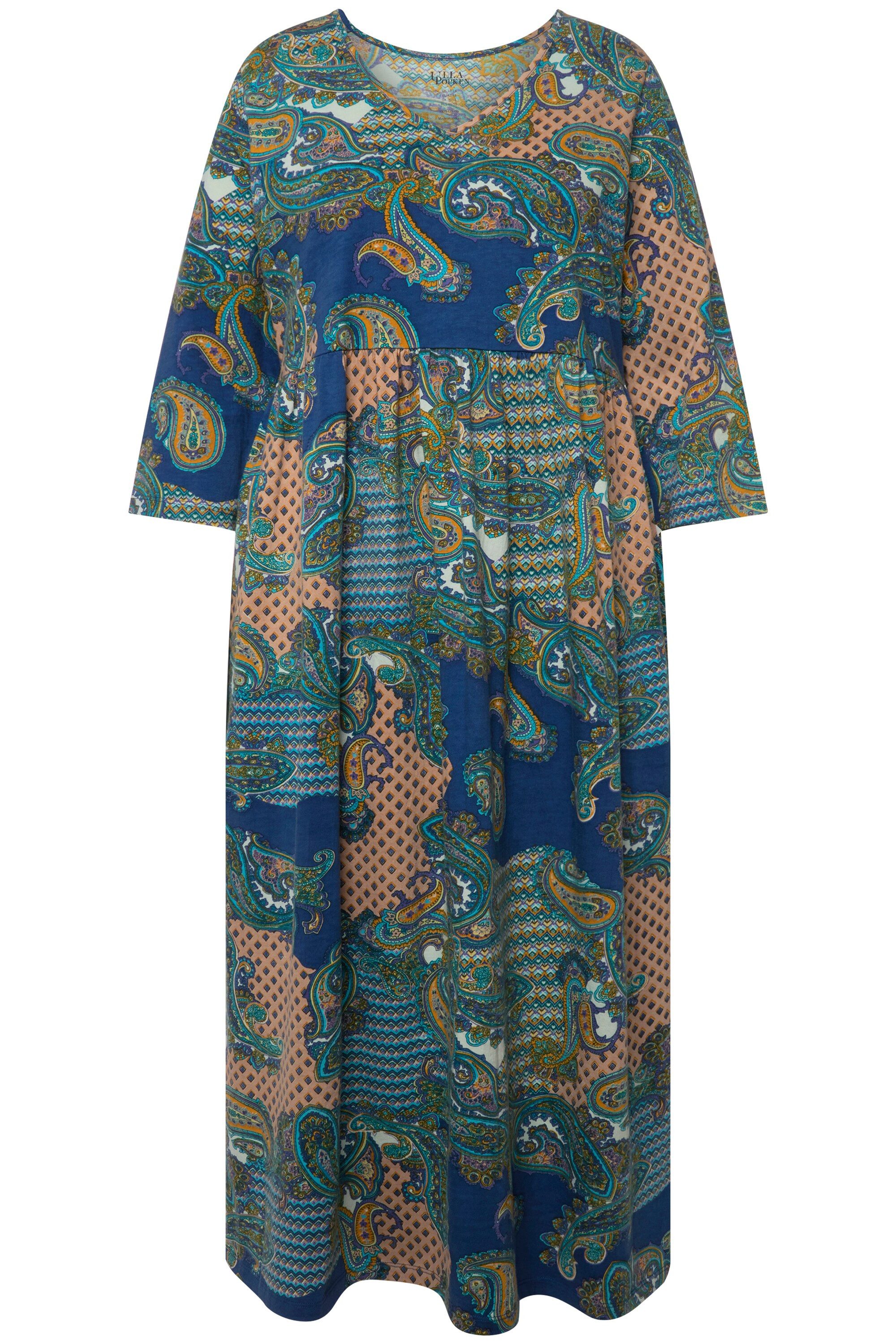 Maxikleid Jerseykleid Paisleymuster A-Linie V-Ausschnitt