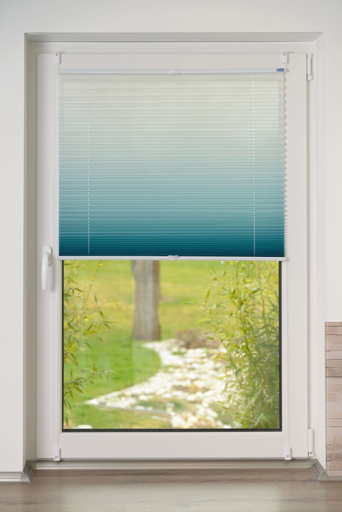 K-HOME Plissee Farbverlauf Sunrise, Lichtschutz, ohne Bohren, verspannt, Klemmfix – Bild 4 von 5