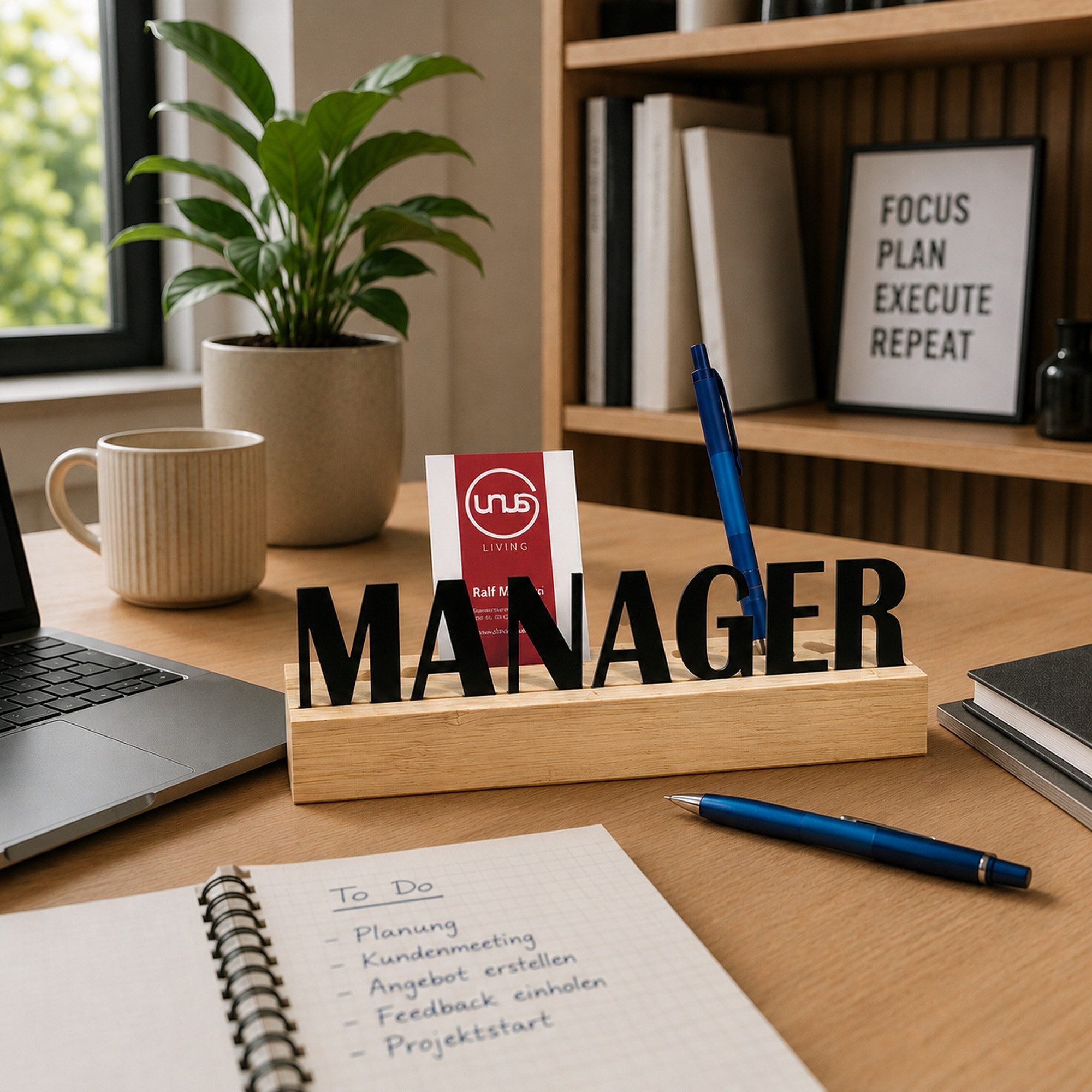 UNUS HOME Dekofigur Schreibtisch Organizer Bambus "Manager" (6 cm hoch), Organizer, Büro, Deko, Homeoffice – Bild 3 von 5