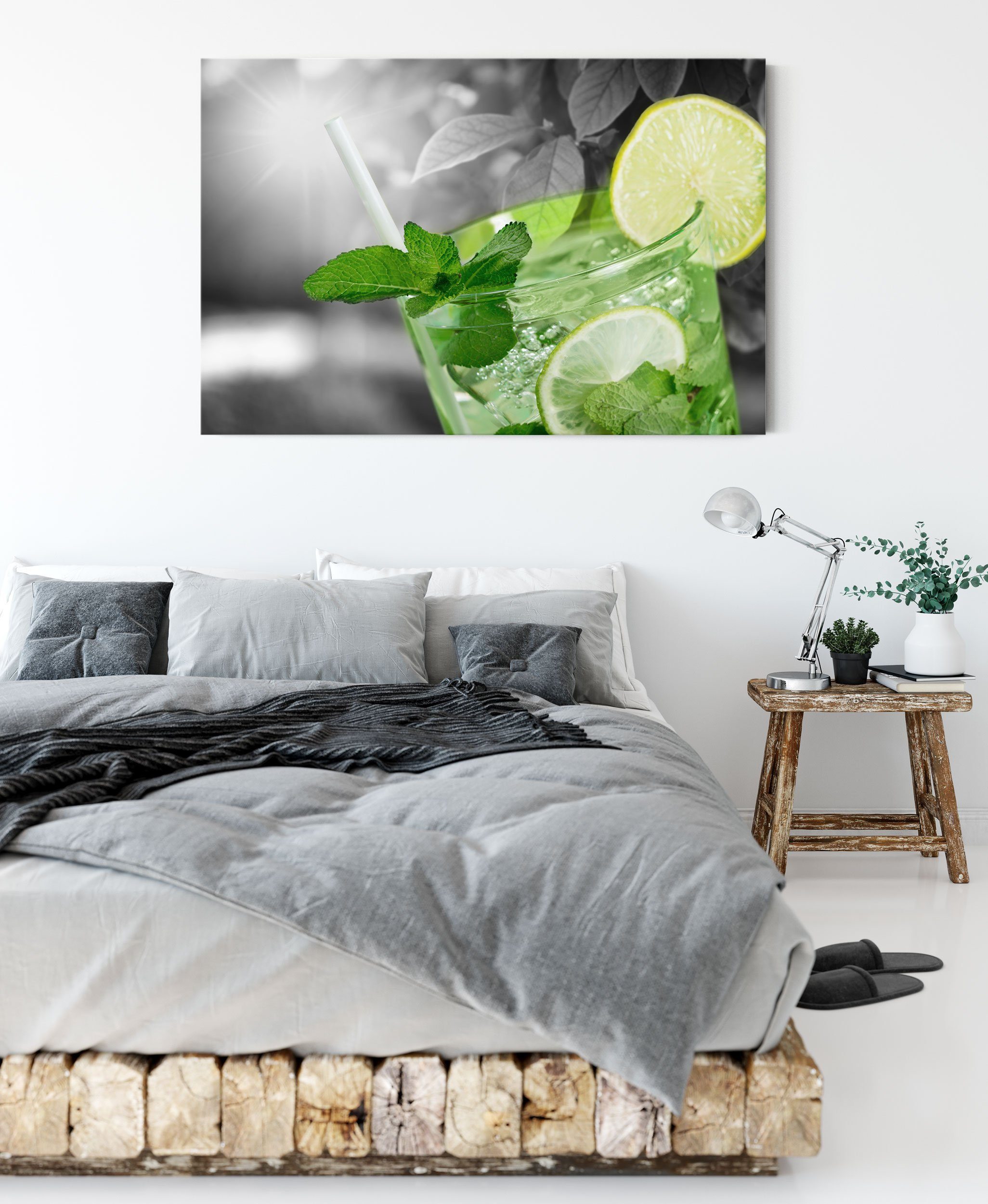 Pixxprint Leinwandbild Erfrischender Mojito Cocktail, Erfrischender Mojito Cocktail (1 St), Leinwandbild fertig bespannt, inkl. Zackenaufhänger