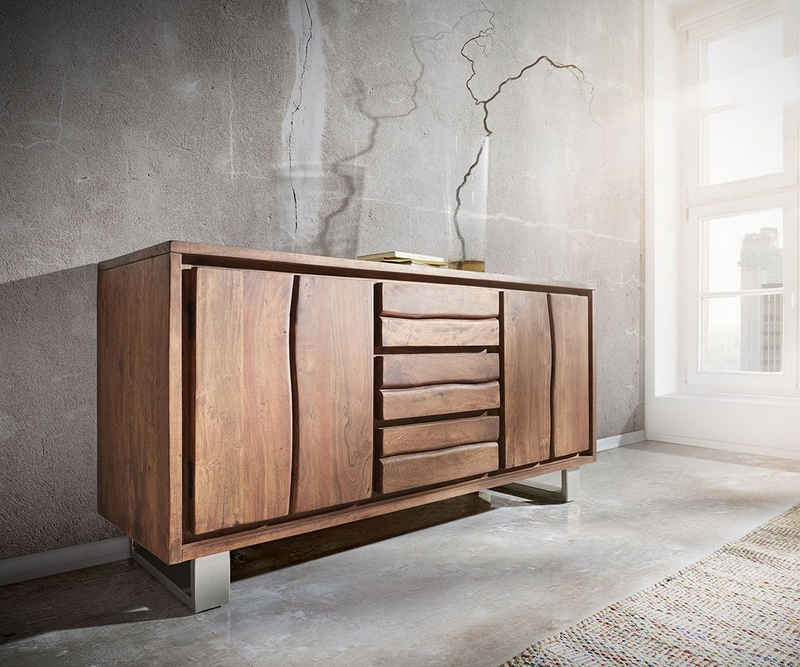 DELIFE Sideboard Live-Edge, Akazie Braun 147 cm 2 Türen 3 Schübe Baumkante Sideboard