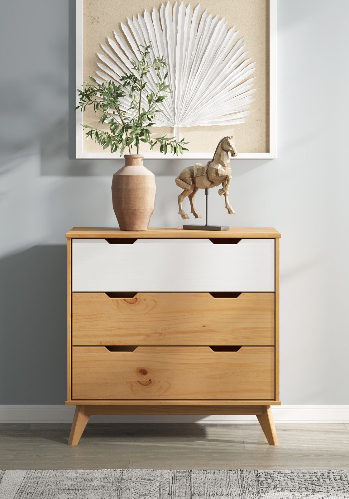 Casaria Kommode Borneo (1 St), Kiefer Natur 80x79x40cm FSC®- zertifiziert mit 3 Schubladen Massiv