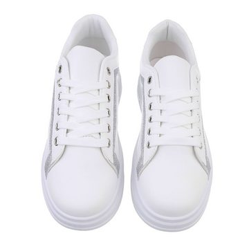 Ital-Design Damen Low-Top Freizeit Sneaker Flach Sneakers Low in Weiß