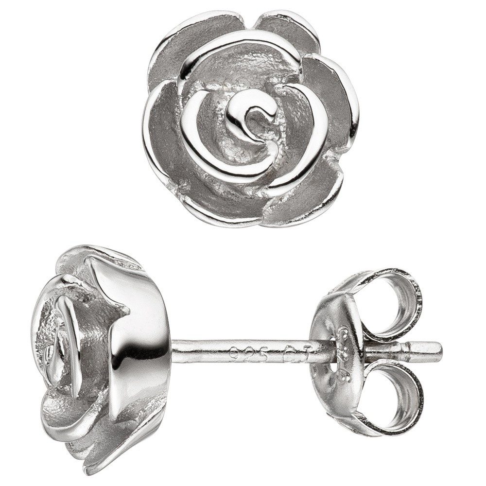 Paar Ohrstecker Ohrstecker Rosen aus 925 Silber mattiert
