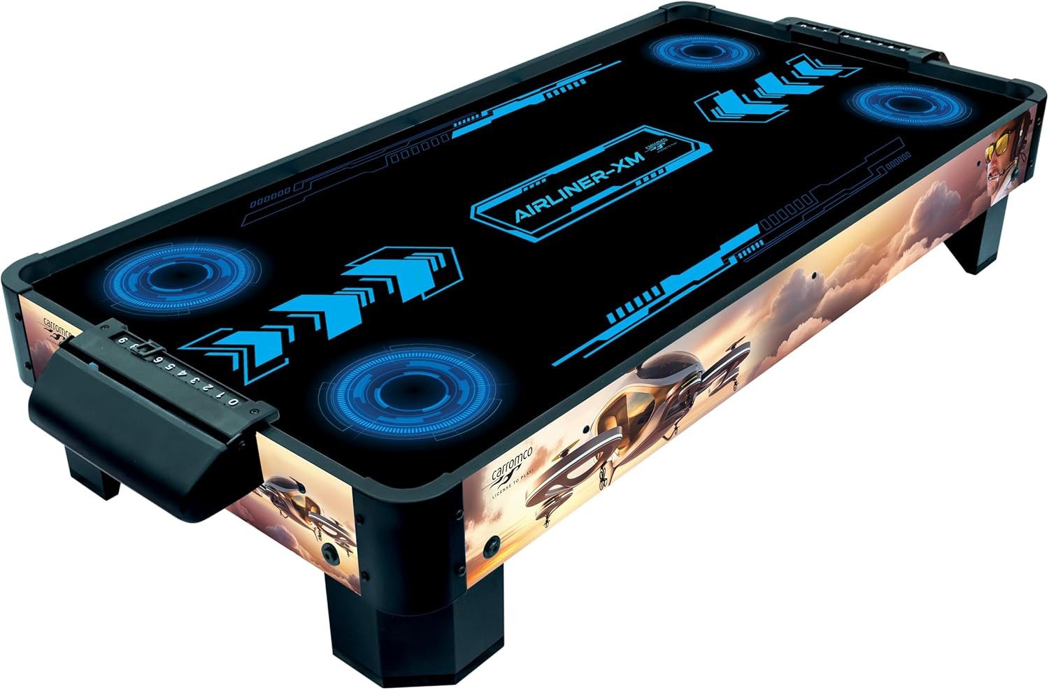 Carromco Air-Hockeytisch Airhockey Tischspiel mit Gebläse & Motor für 2 Spieler ab 6 Jahren, (Airliner-XM), Auflage inkl. 4 Pusher & 4 Pucks