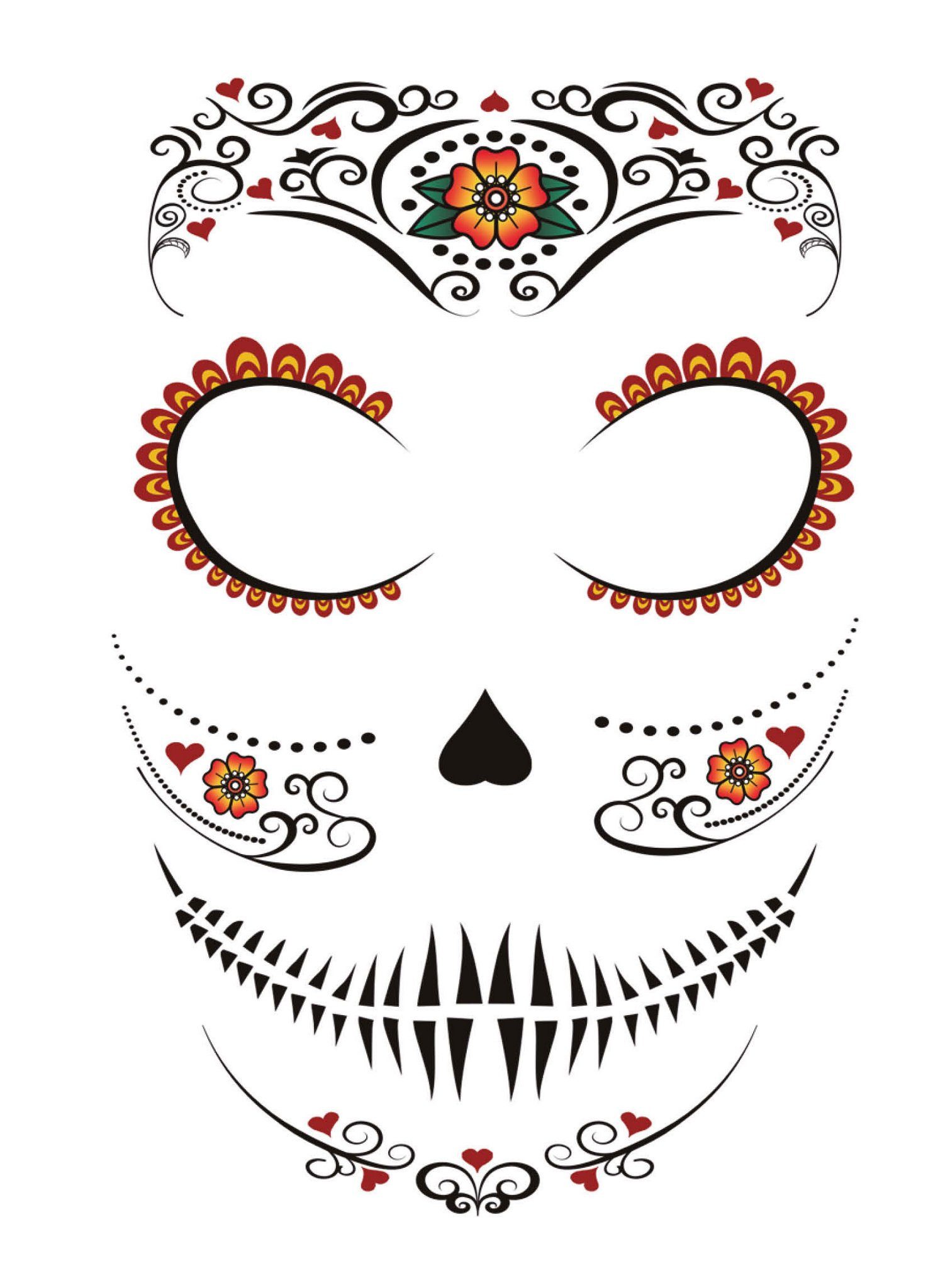 Metamorph Theaterschminke Dia de los Muertos Gesichts-Klebetattoo - Fasching, Temporäres Haut-Tattoo für krasse Effekte auch ohne Schminkkünste