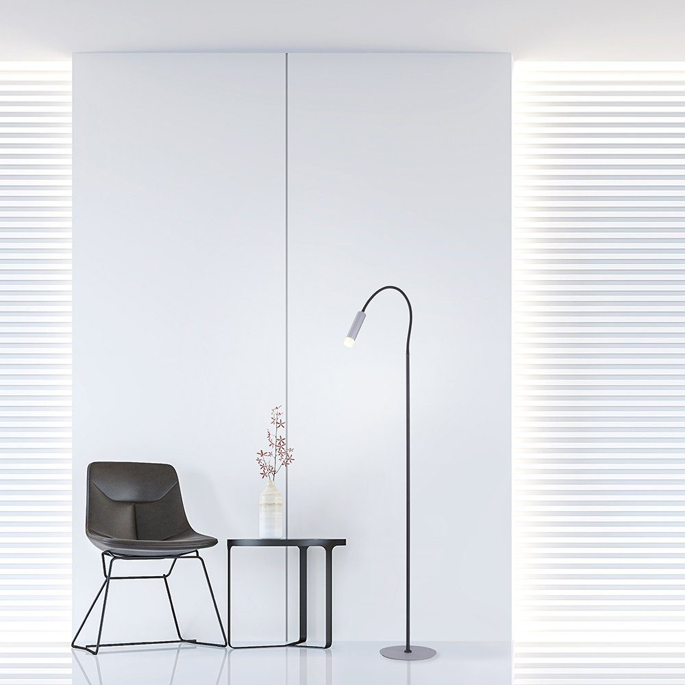 Paul Neuhaus Stehlampe LED Stehlampe PURE GEMIN, LED-XMO Technologie, schwenkbarer Leuchtenarm, warmweiß Licht, 1xLED/4,80W/3000K, warmweiß, aluminium gebürstet Schnurschalter schwenkbar