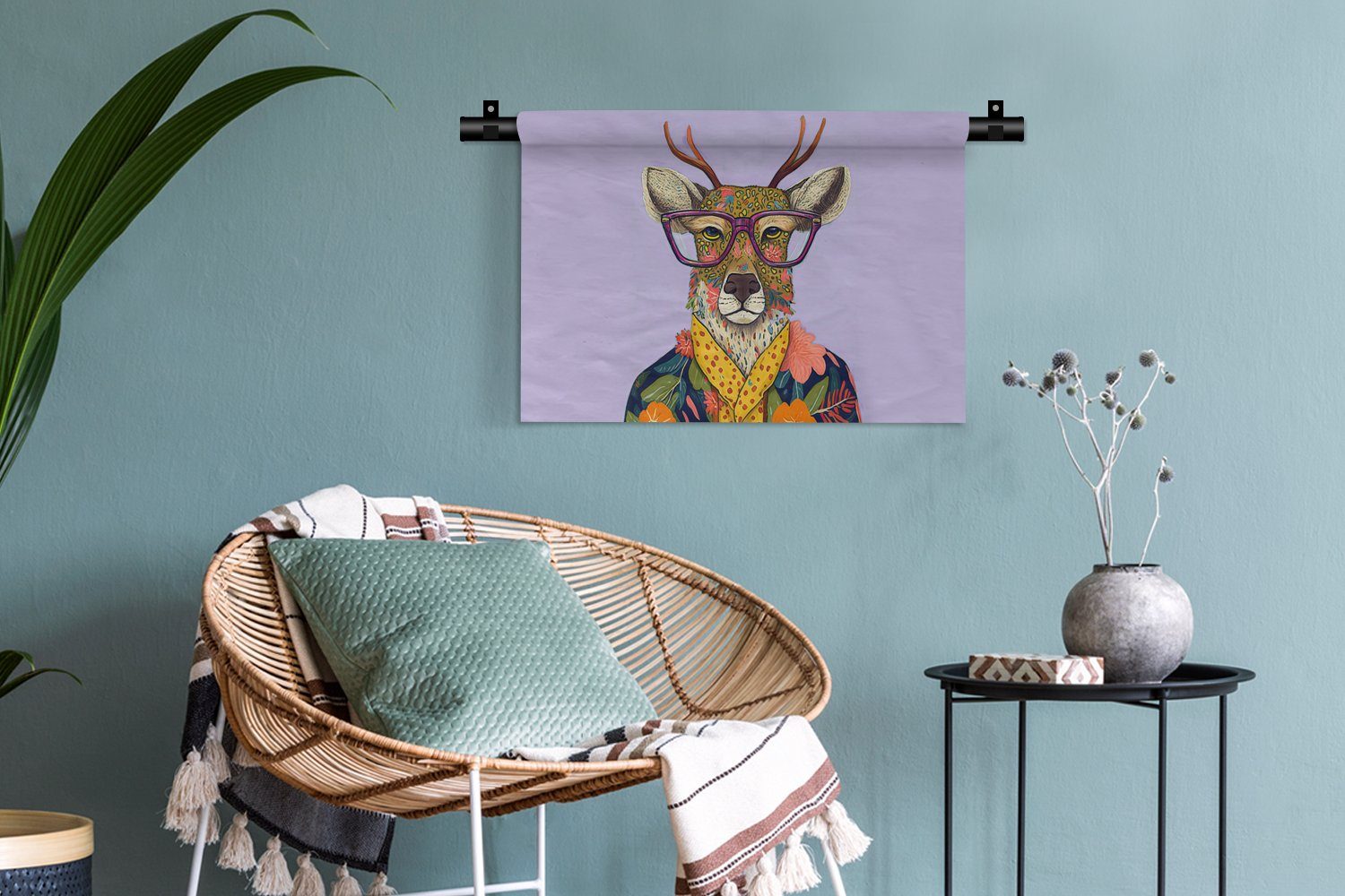 MuchoWow - Wohnzimmer, Wandbehang, Schlafzimmer, Wanddekoobjekt Tiere für Kleid, Kinderzimmer Hirsche Hippie, - Blumen - Wanddeko