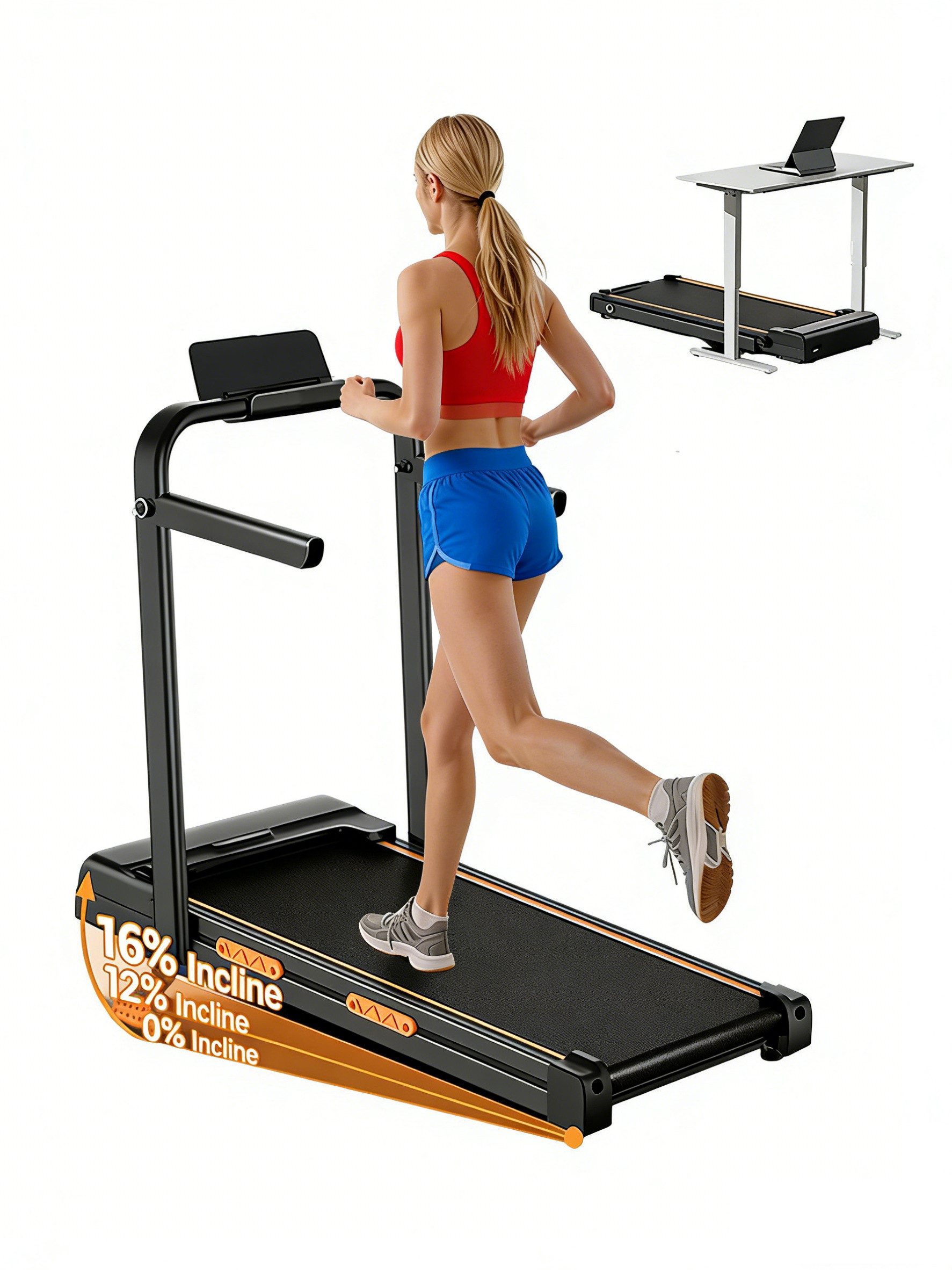 UMAY Laufband für Zuhause (12 voreingestellte Programme Für Zuhause, 150 kg Belastbarkeit), mit 16 % Steigung, 2,5-PS-Motor bis zu 10 km/h