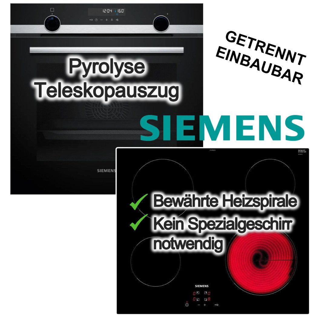 SIEMENS Backofen-Set Backofen Pyrolyse 3DHeißluft Teleskopauszug + Elektrokochfeld Touch, mit 1-fach Teilauszug, Pyrolyse-Selbstreinigung Hydrolyse