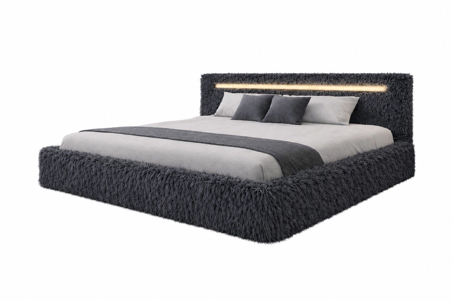 VIVENTE Möbel Polsterbett Shaggy Mika mit LED, Bettkasten und Lattenrost