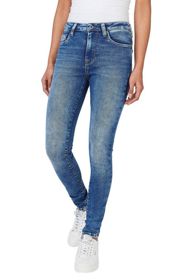 Pepe Jeans Röhrenjeans REGENT in Skinny Passform mit hohem Bund aus seidig  bequemem Stretch Denim, Cool kombinierbar mit Shirt und Sneakern für einen  casual Look