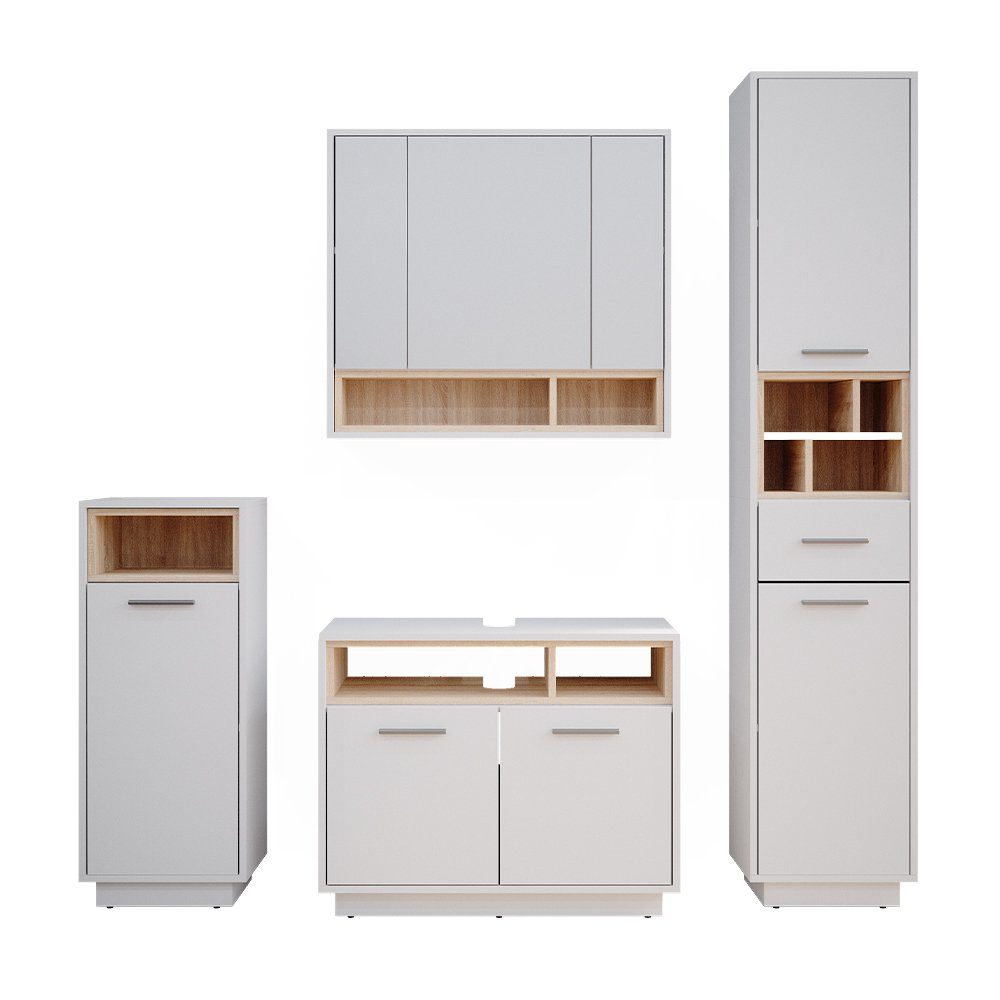 Vicco Badmöbel-Set Beatrice, Weiß/Sonoma, 4 Teile, günstig online kaufen