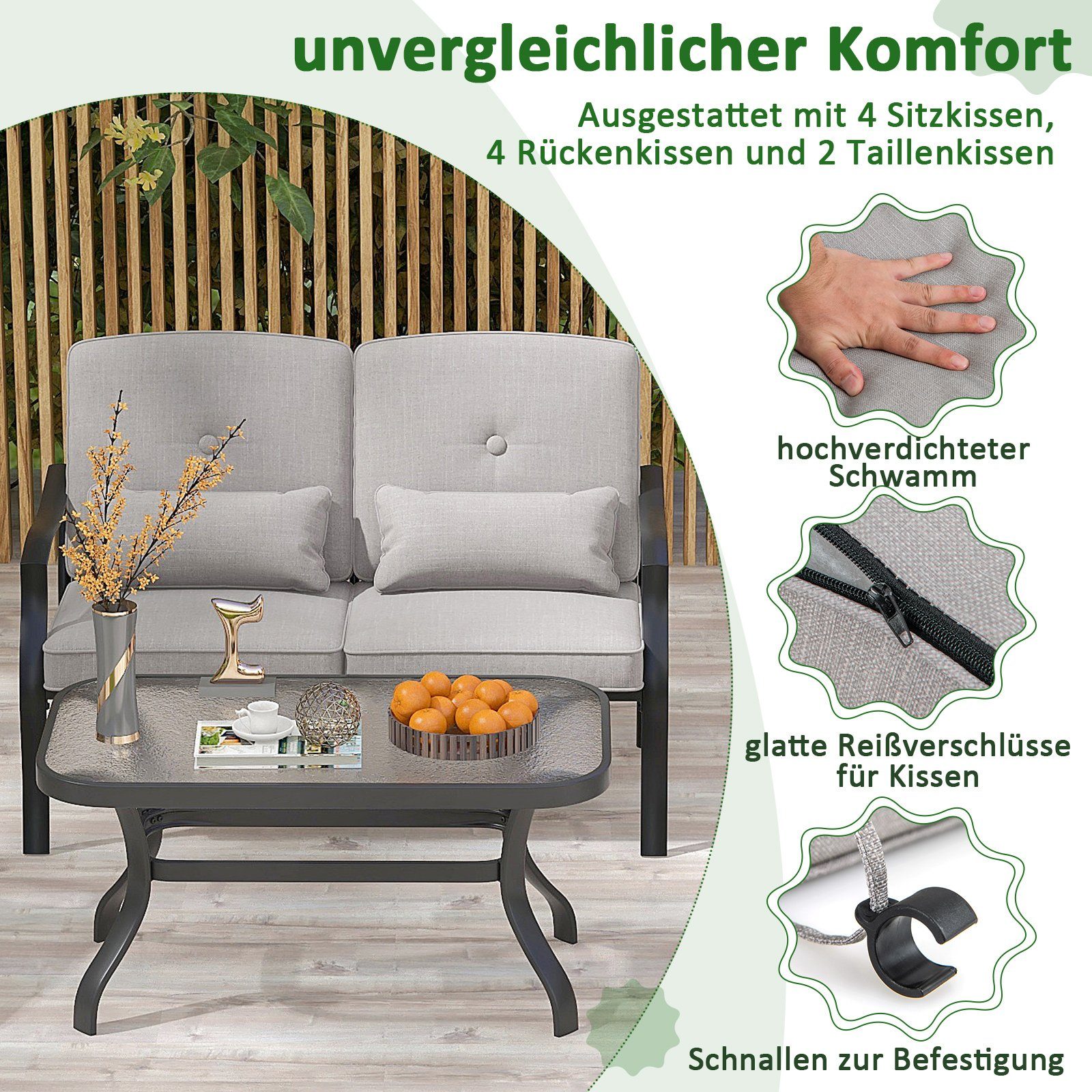 COSTWAY Gartenlounge-Set Balkonset, (4-tlg), mit Sitz- &Taillenkissen, wett günstig online kaufen
