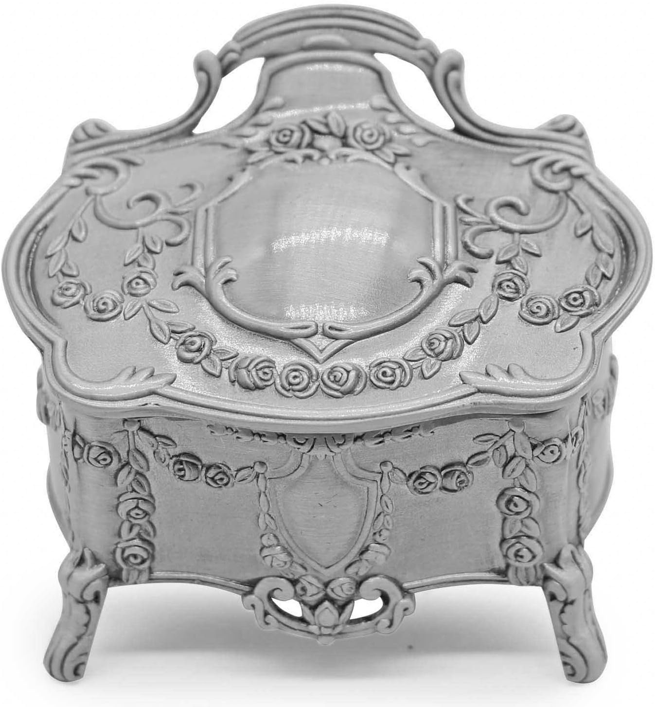 TUABUR Schmuckkasten Rechteckige Silber Metall aus Vintage-Schmuckschatulle