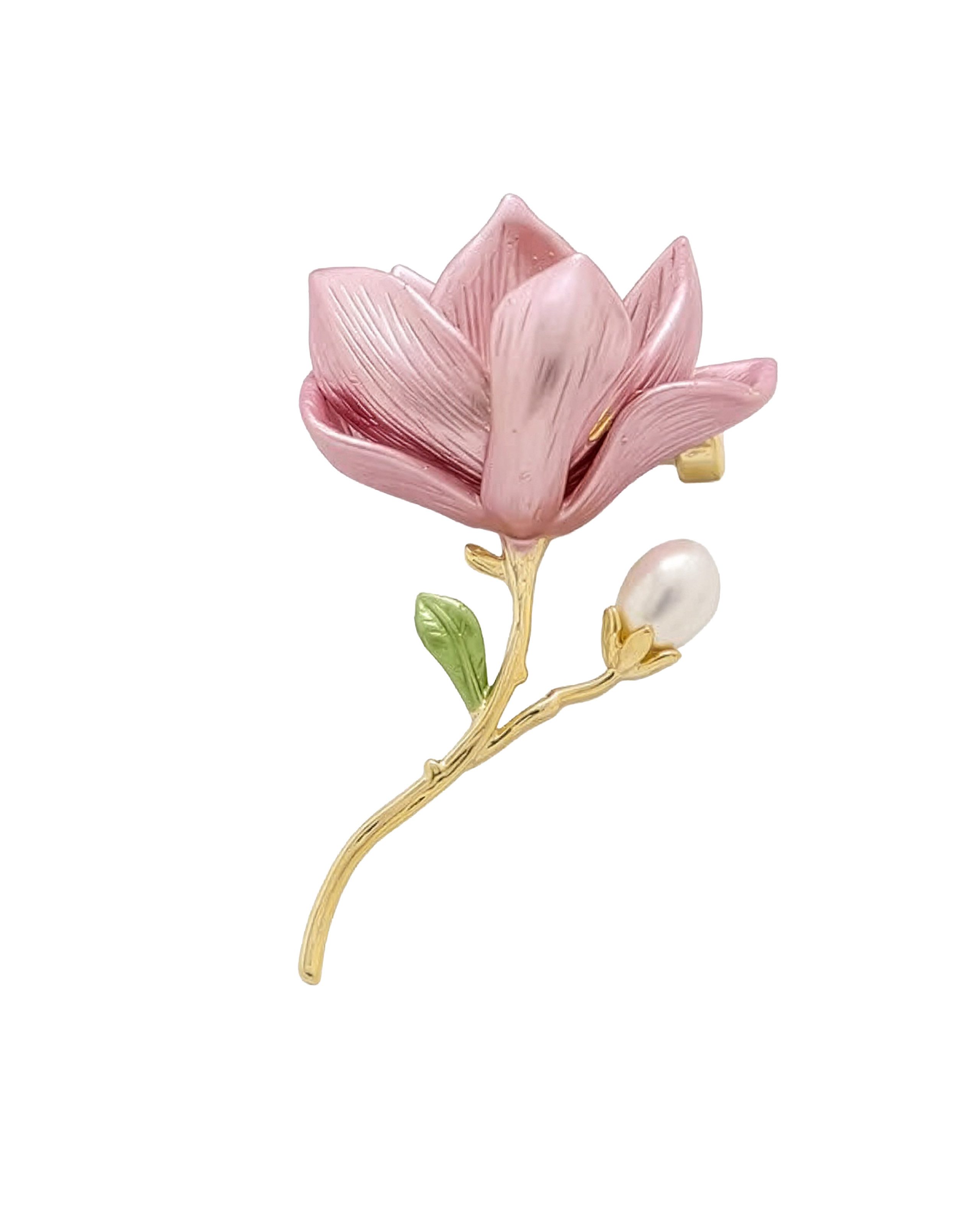 MayTree Brosche Magnolie, rosa mit einer Zierperle (Stück, 1-tlg), Metallbrosche in Form einer Magnilieblüte