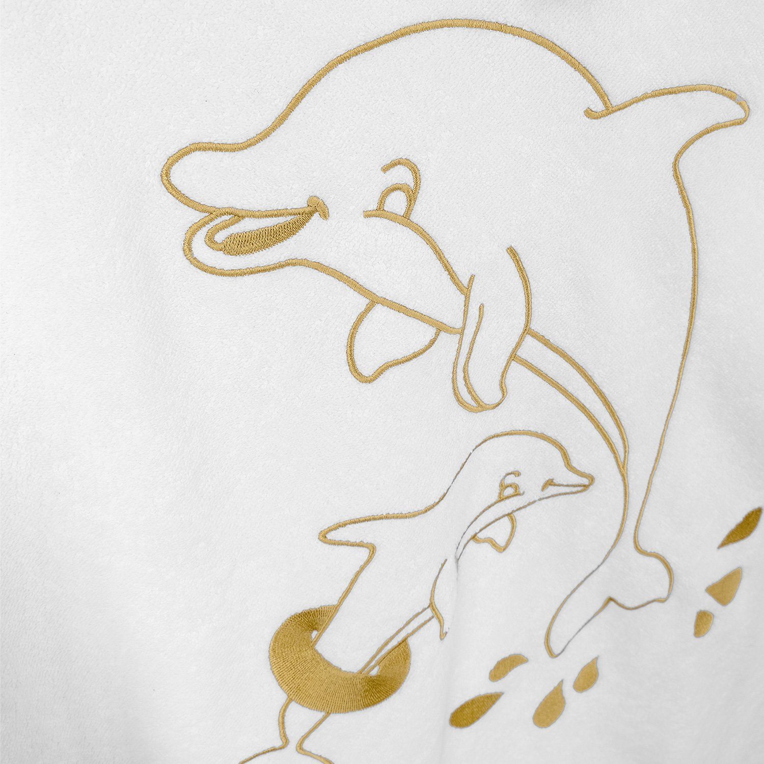 Weiß-Gold Tiermotiv Babydecke Gold, Aymando, Garn, in Zero und gesticktes Delfin, Saum Twist 100x100cm