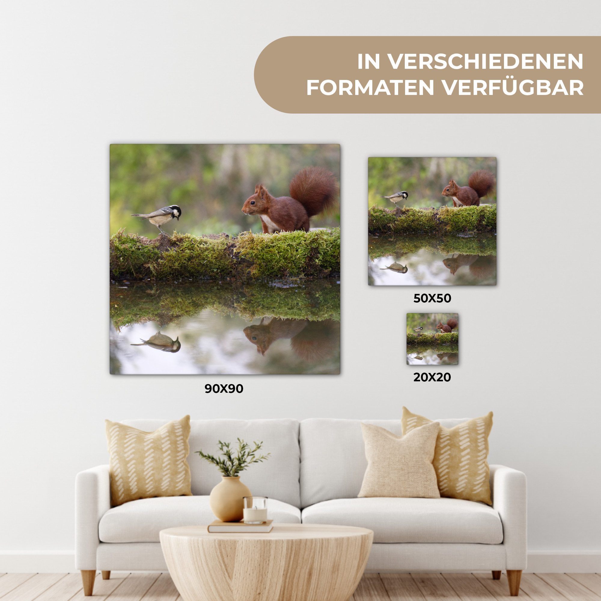 OneMillionCanvasses® Leinwandbild Waldtiere - Wasser - Moos, Fotodruck (1 St), Wandbild, Deko Schlafzimmer Wohnzimmer Flur 20x20 cm – Bild 5 von 5