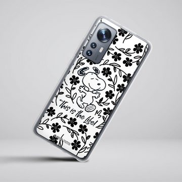 DeinDesign Handyhülle Peanuts Blumen Snoopy Snoopy Black and White This Is The Life, Xiaomi 12 5G Silikon Hülle Bumper Case Handy Schutzhülle