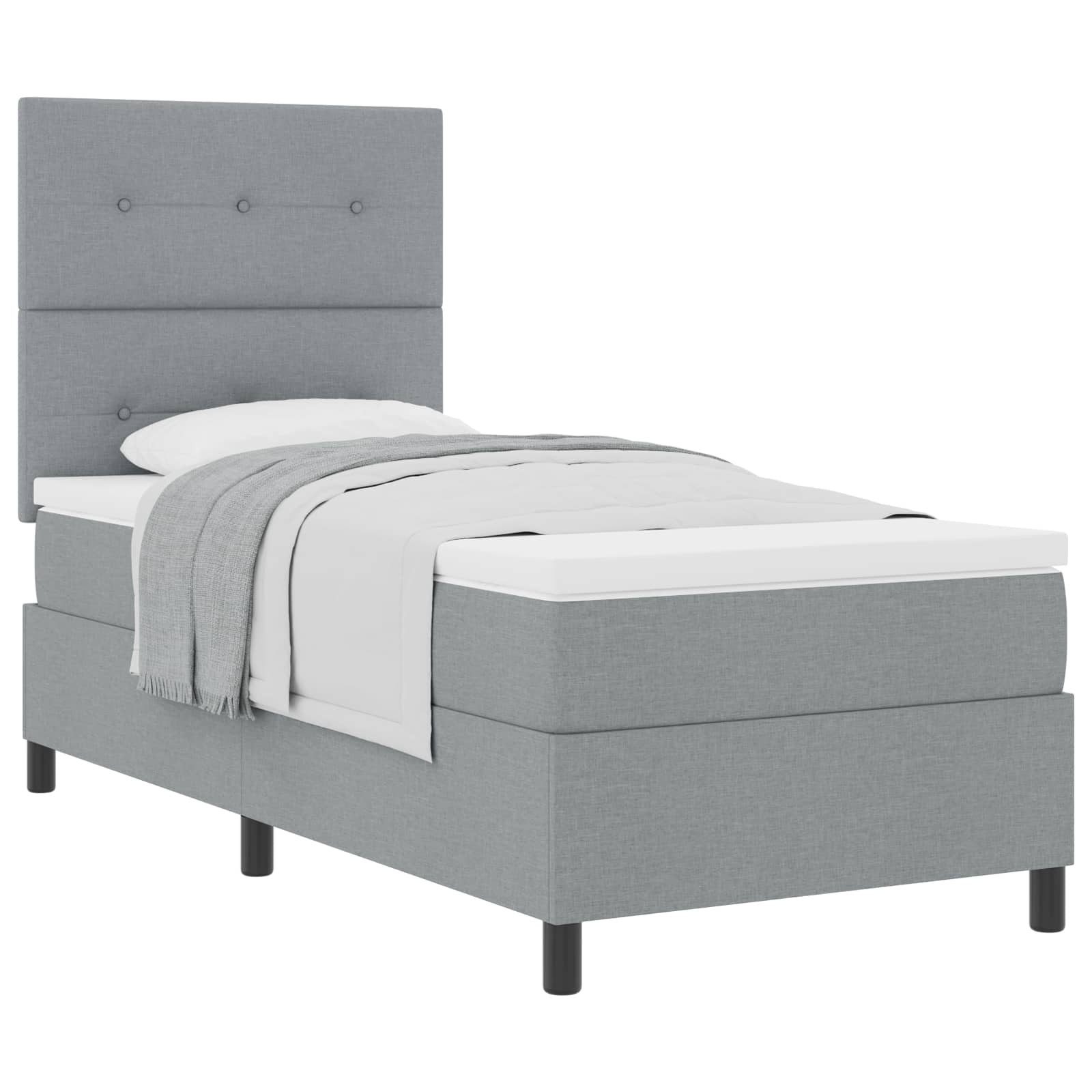 Bett Boxspringbett mit Kopfteil Hellgrau 90 x 200 cm Stoff