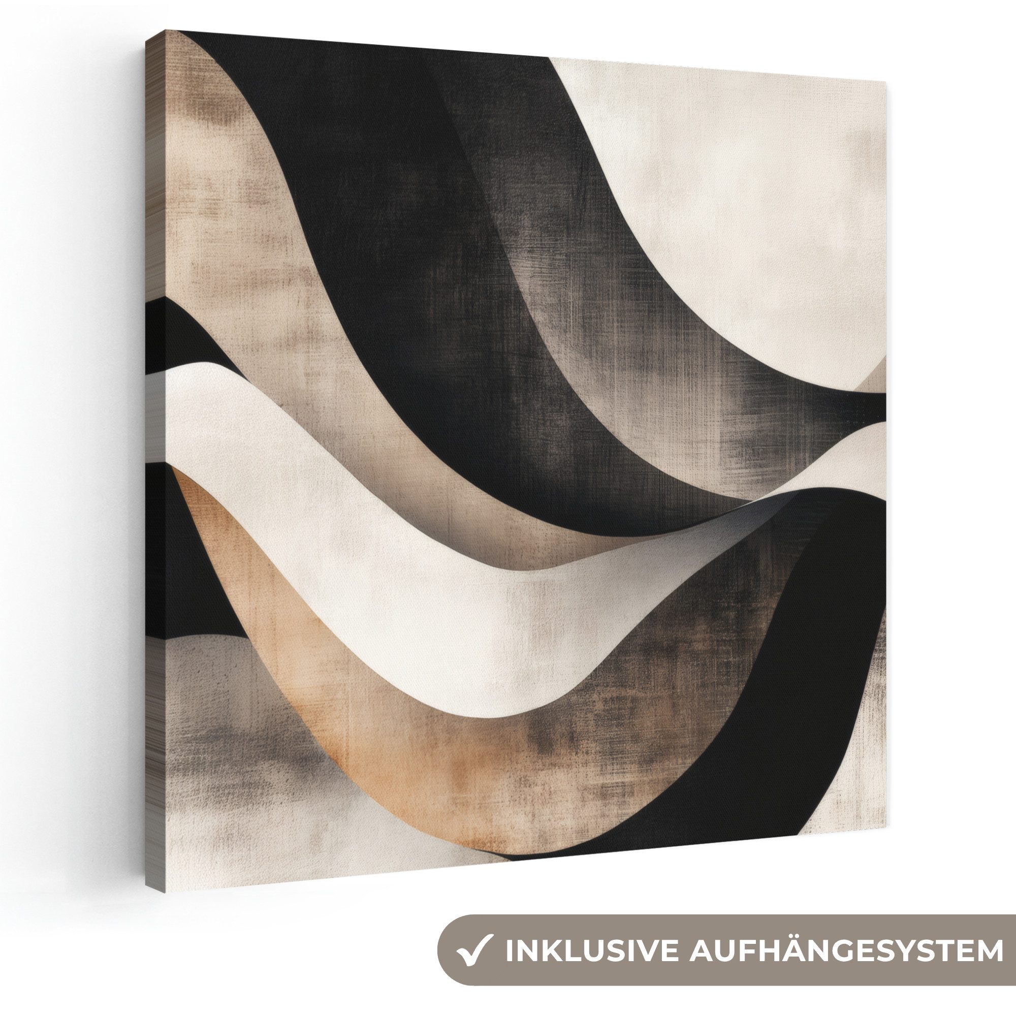 OneMillionCanvasses® Leinwandbild Abstrakt - Wellen - Schwarz - Verwittert, Fotodruck (1 St), Wandbild, Deko Schlafzimmer Wohnzimmer Flur 20x20 cm