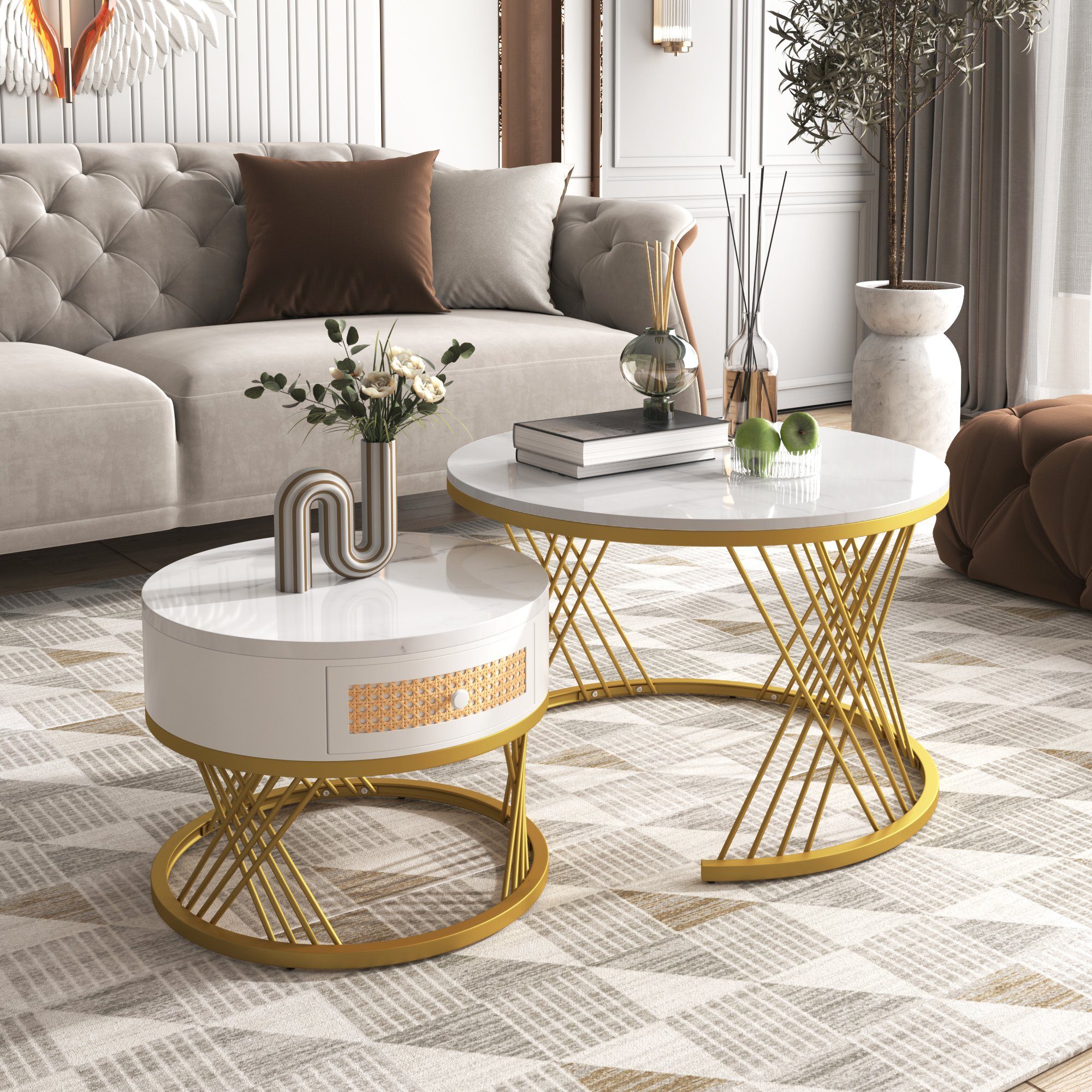 REDOM Couchtisch Satz Marmor Furnier Sofa günstig online kaufen