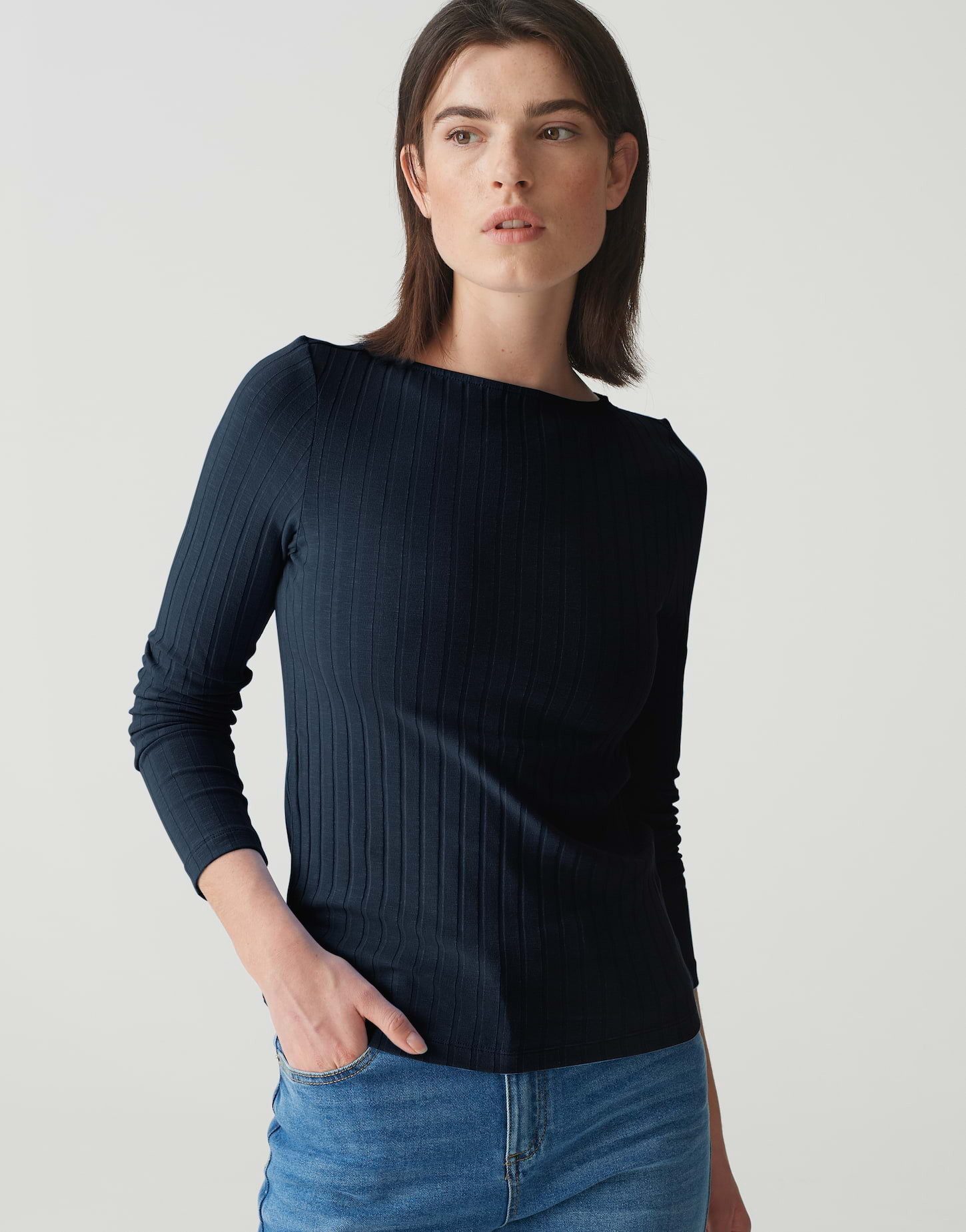 OPUS Langarmshirt Rippshirt SOVKE Slim aus günstig online kaufen