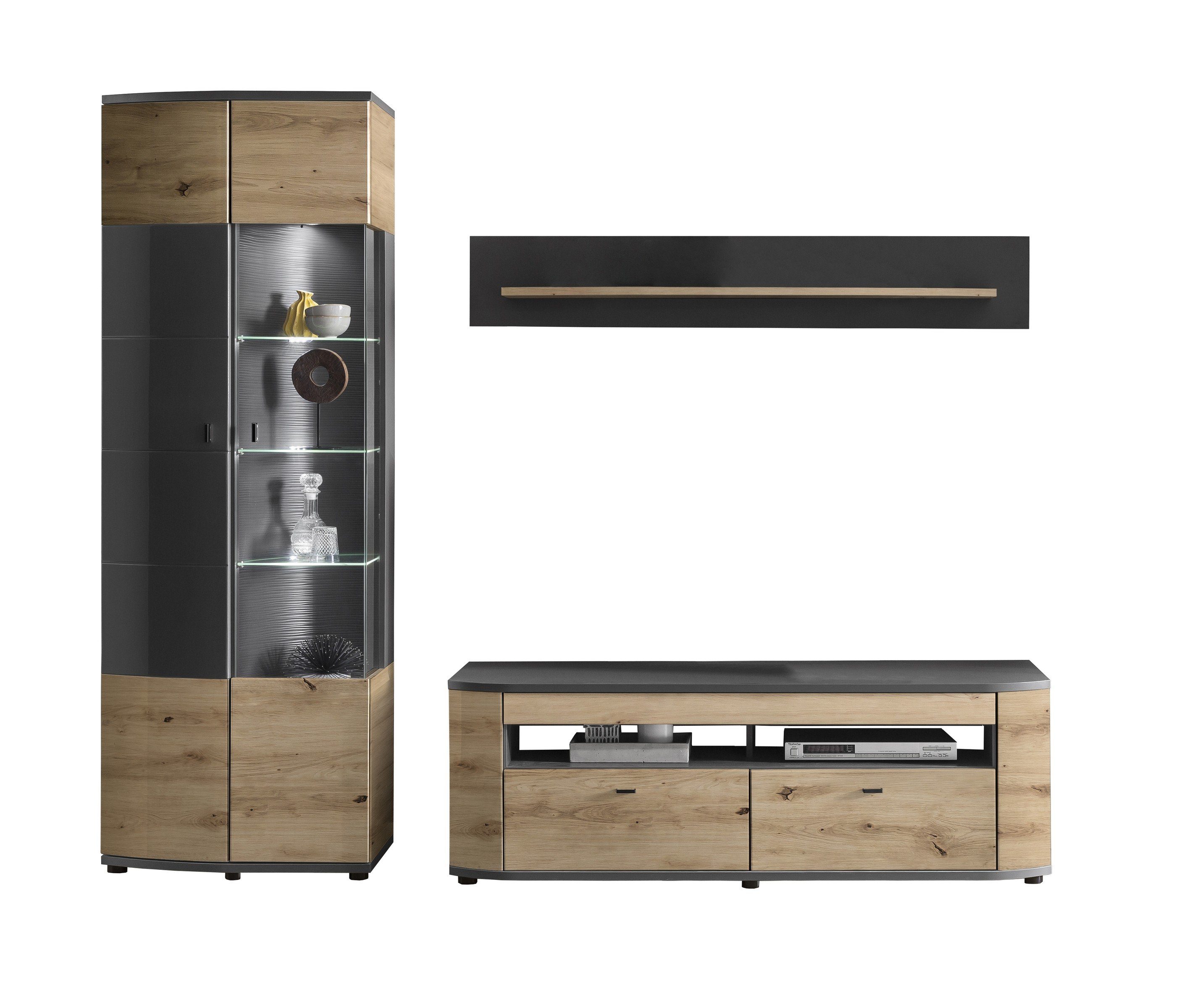 Forestdream Wohnwand in Dekor Artisan Eiche/Anthrazit Hochglanz, (BxHxT: 235x200x46,4 cm)