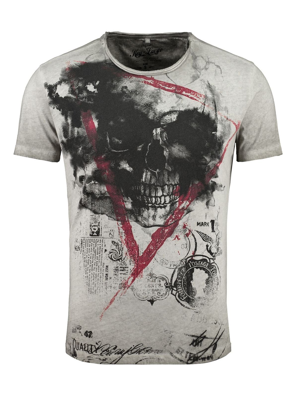 Key Largo T-Shirt Hype Skull Print vintage Look MT00340 Rundhals-Auschnitt bedruckt kurzarm slim fit