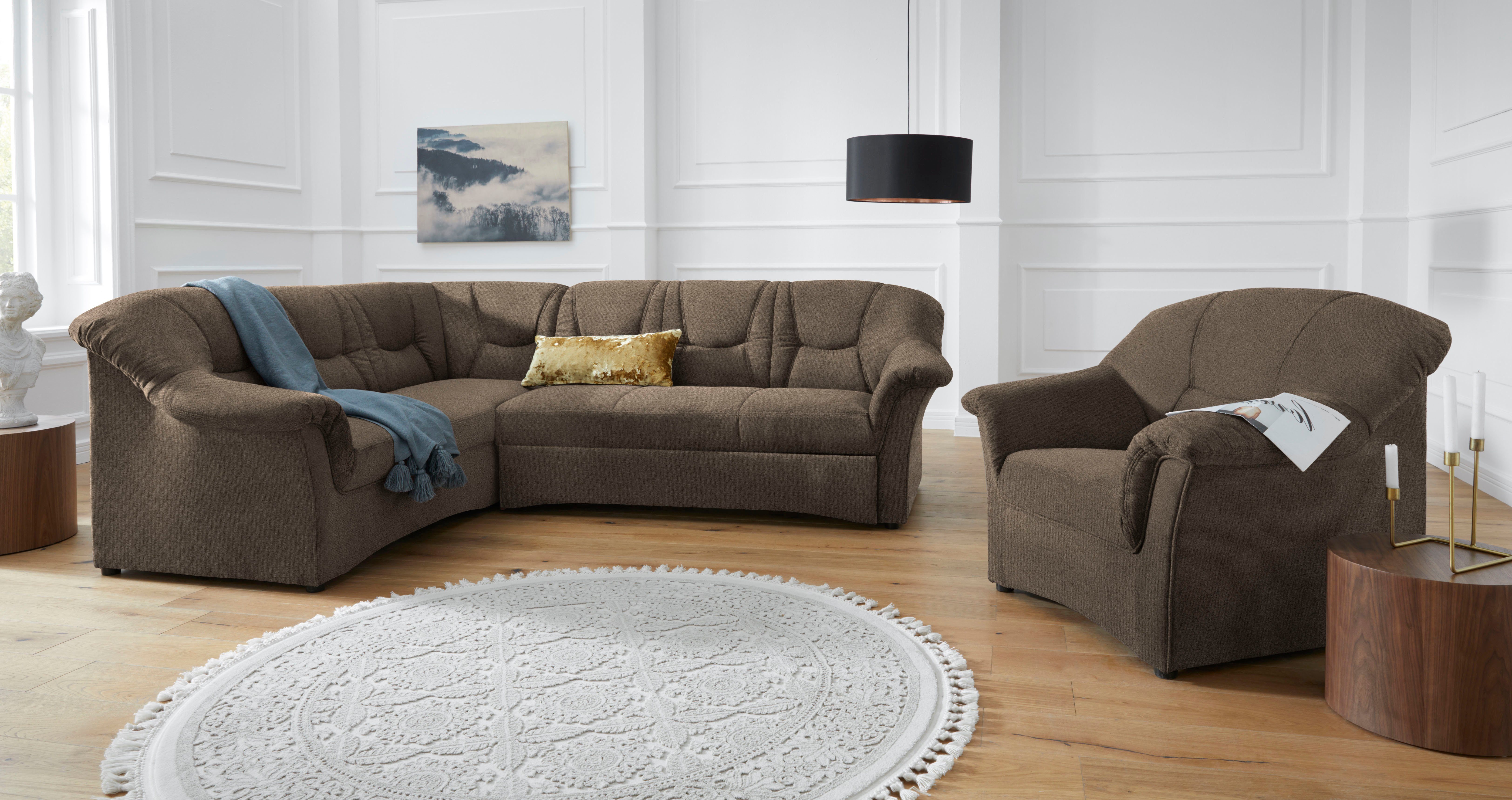 DOMO collection Ecksofa SARAFINA 240x190 cm, auch mit Federkern für mehr Sitzkomfort!, whlw. mit Bettfunktion, elegantes Design, L-Form