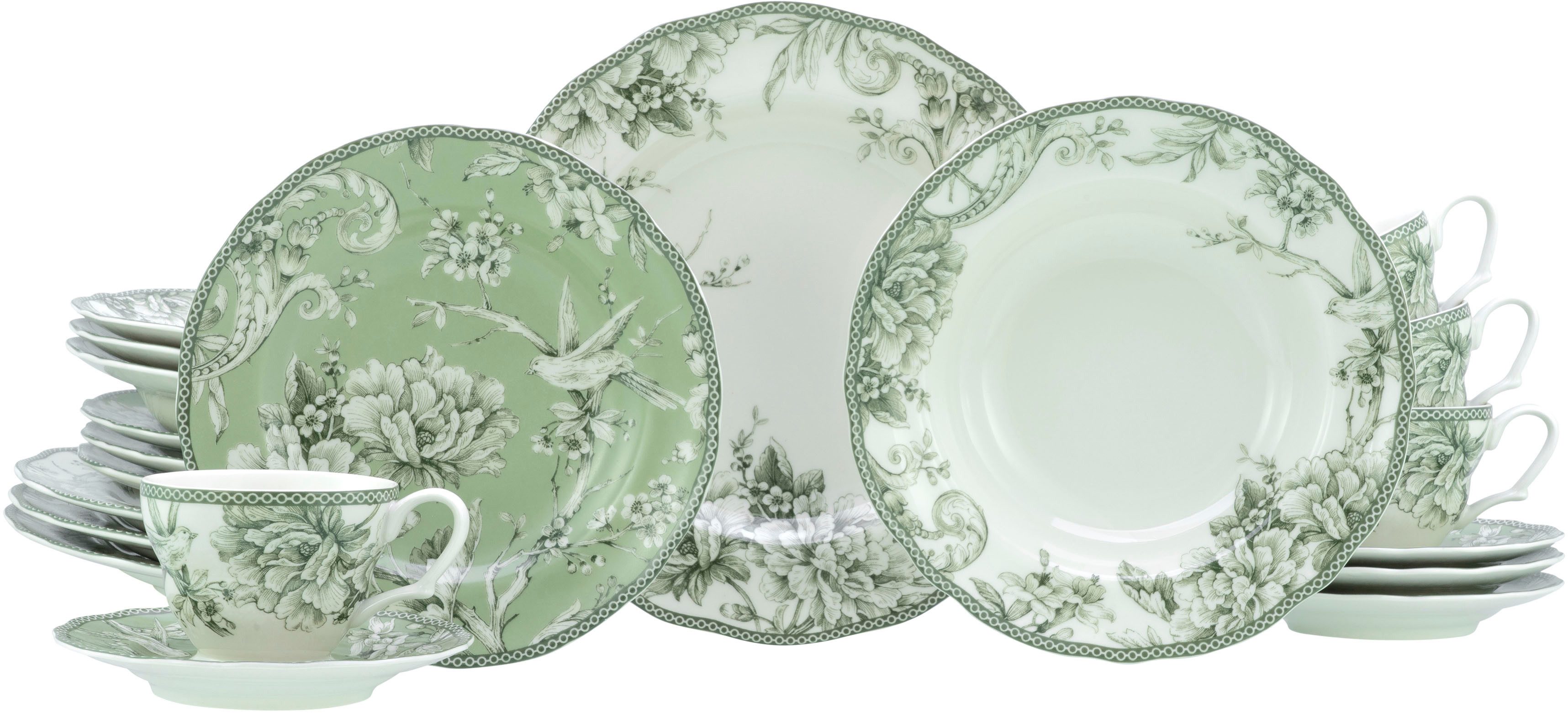 CreaTable Kombiservice Adelaide, Service 20-tlg. (20-tlg), 4 Personen, Porzellan, Nostalgischer Vintage Dekor, Elegante Form