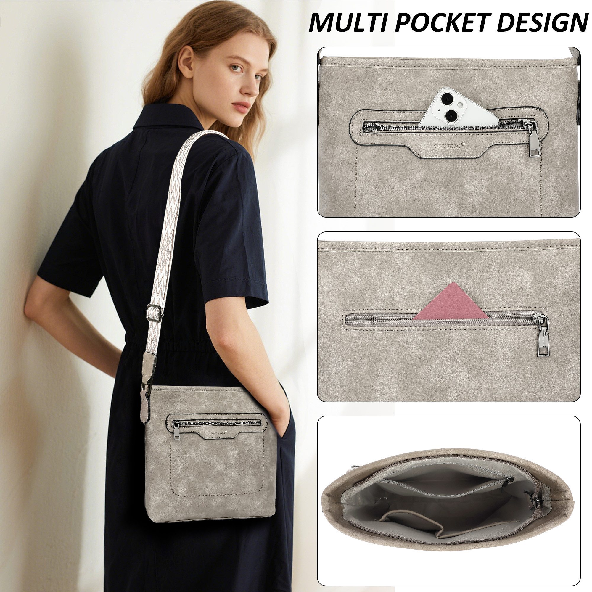 TAN.TOMI Schultertasche Henkeltasche für Damen Modische Umhängetasche Crossbody Bag, Multi-Taschen-Design, Gesäßtasche, verstellbare Schultergurte