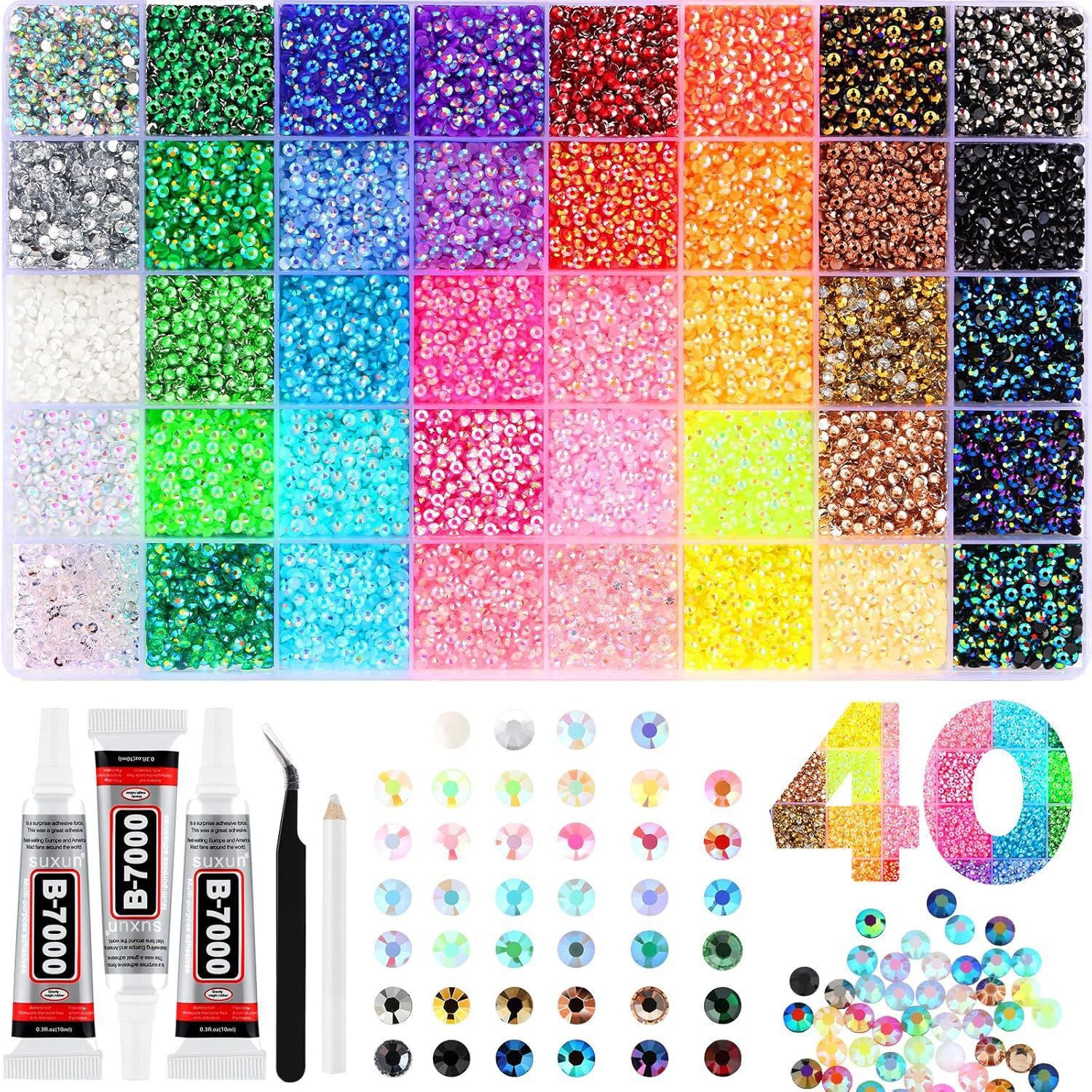 Zaewry Kreativset Jelly Strasssteine,Kit with Glue and Pen,Glitzersteine Bedazzling Kit, (40-tlg), für Nailart Gesichtsbemalung Kostüme und Andere DIY-Kreatione