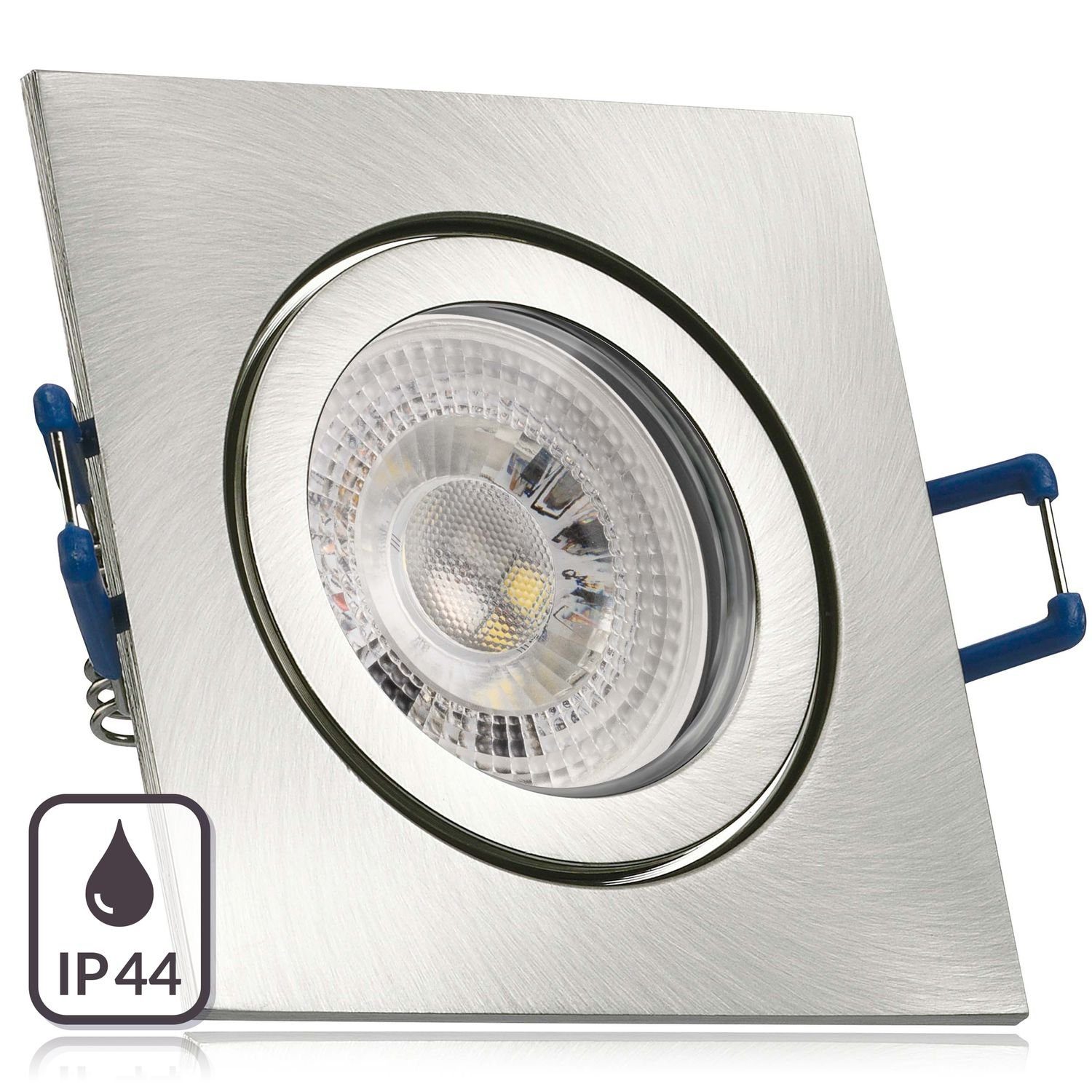 LEDANDO LED Einbaustrahler IP44 m GU10 Einbaustrahler silber RGB gebürstet in Set LED edelstahl 