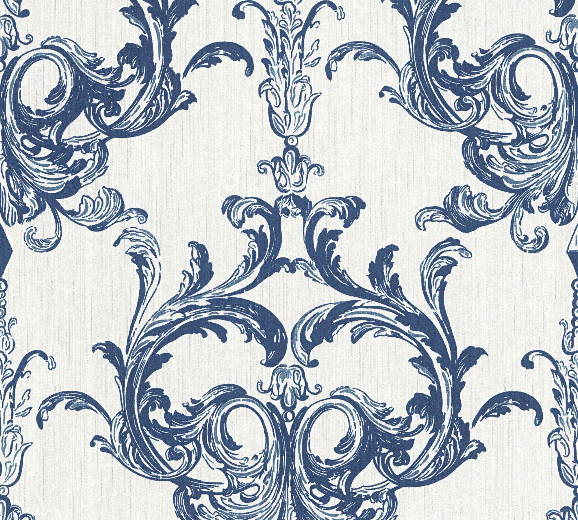 Tessuto, Architects samtig, Paper Création Streifen Barock, Tapete blau/weiß A.S. Textiltapete