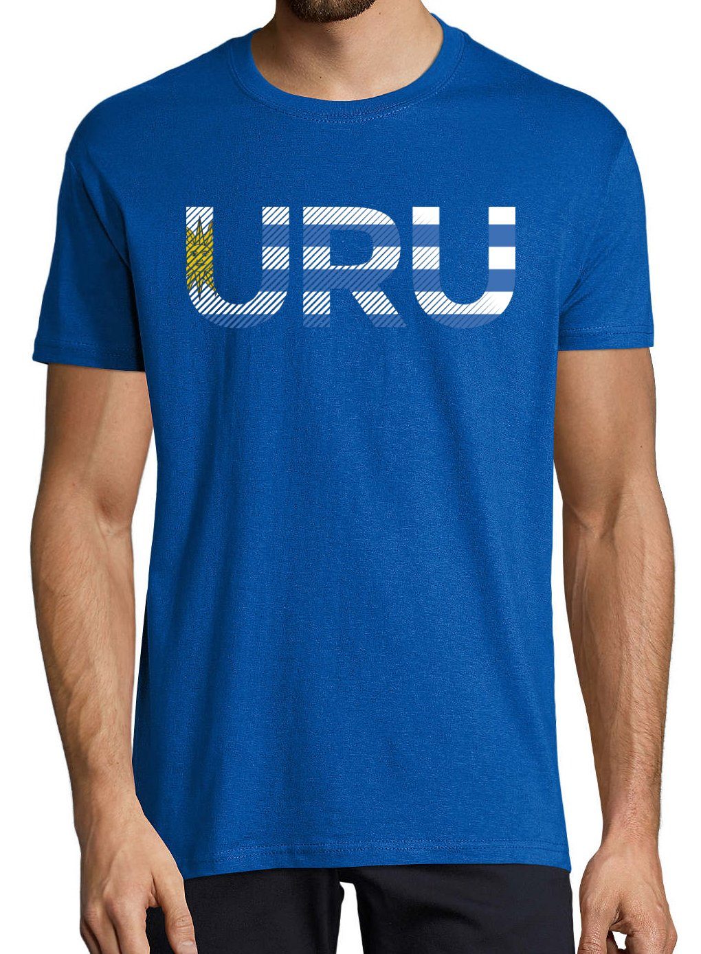 T-Shirt Designz im T-Shirt mit Fußball Herren URU Youth Uruguay Royalblau Look Frontprint