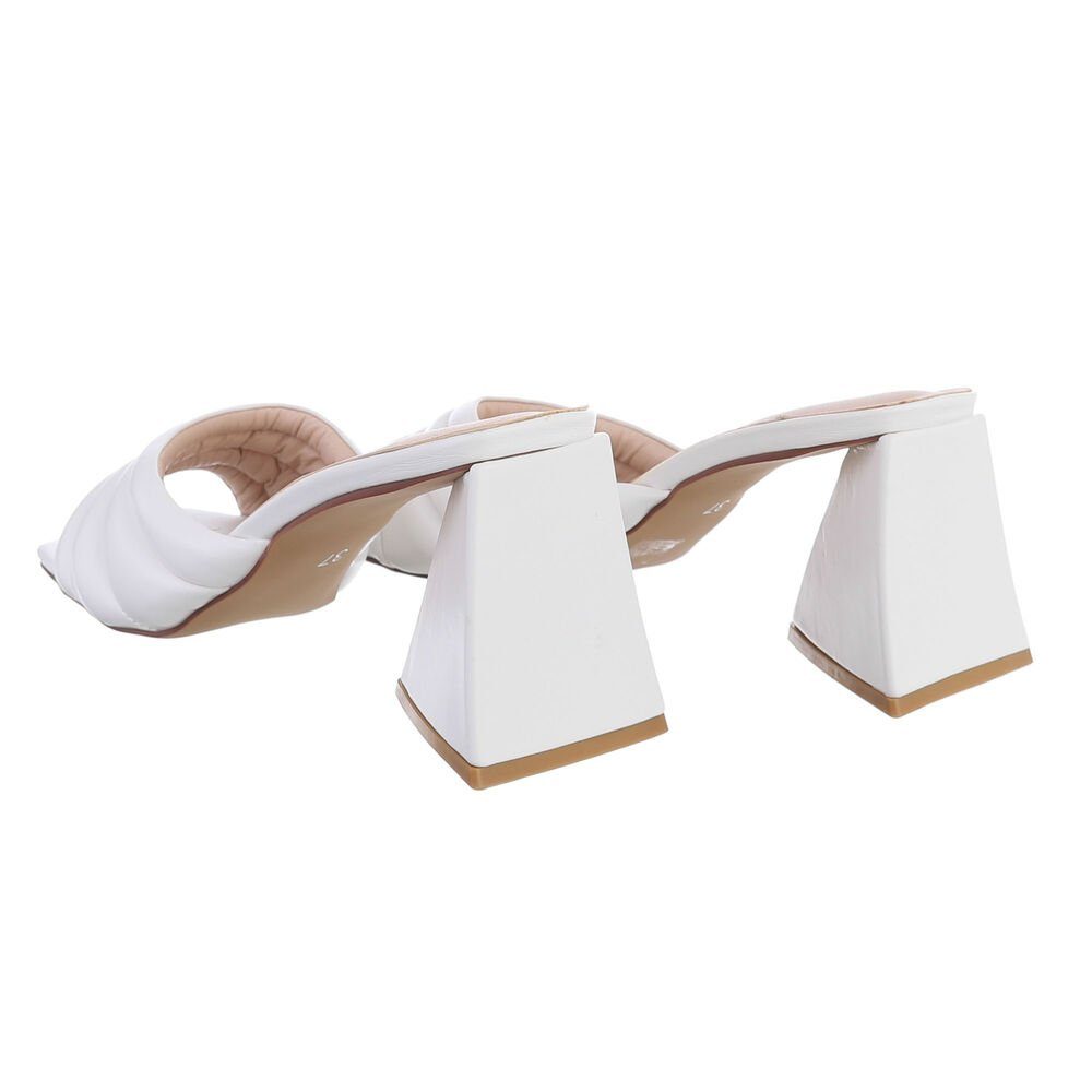 Mules Blockabsatz Weiß Sandaletten High-Heel-Sandalette Damen in Freizeit & Ital-Design Sandalen